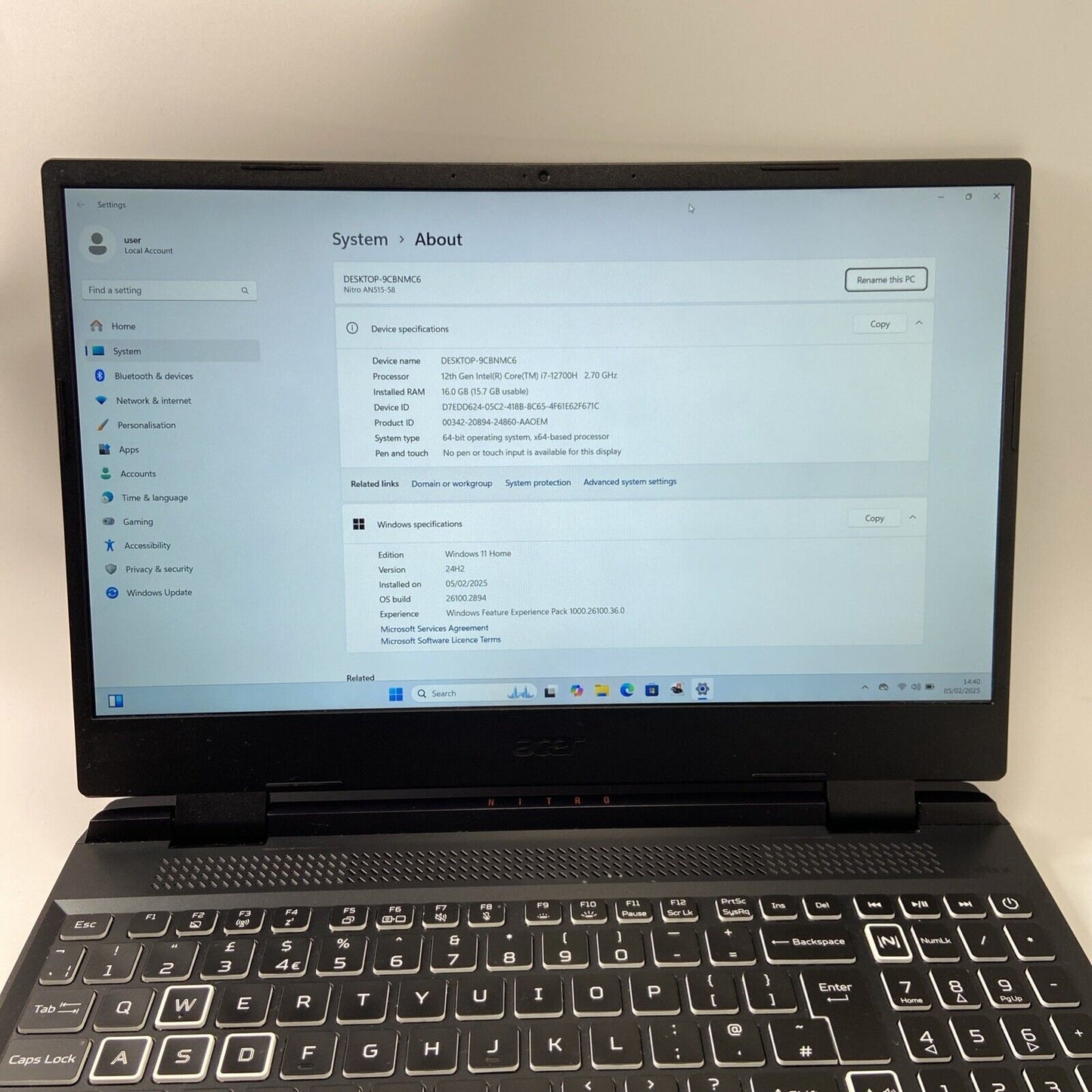 Acer Nitro 5 AN515-58 15" Gaming Laptop Intel i7 12th Gen 16GB 512GB RTX 3070 Ti