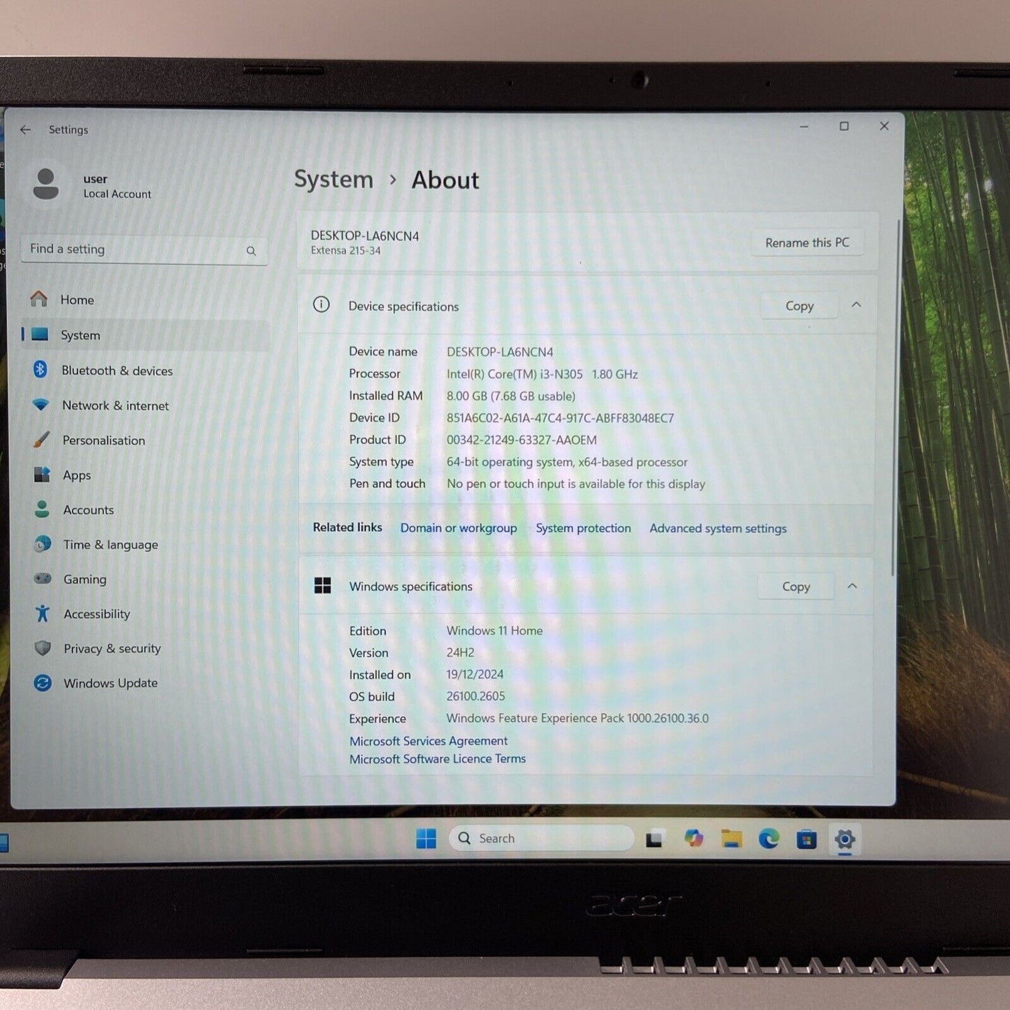 Acer Extensa 15 EX215-34 Core i3-N305 8GB RAM 256GB SSD 15.6" FHD Win 11 Grade A