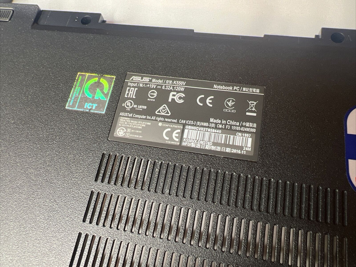 Asus K550V Bottom Base Cover Chassis Black + Speakers