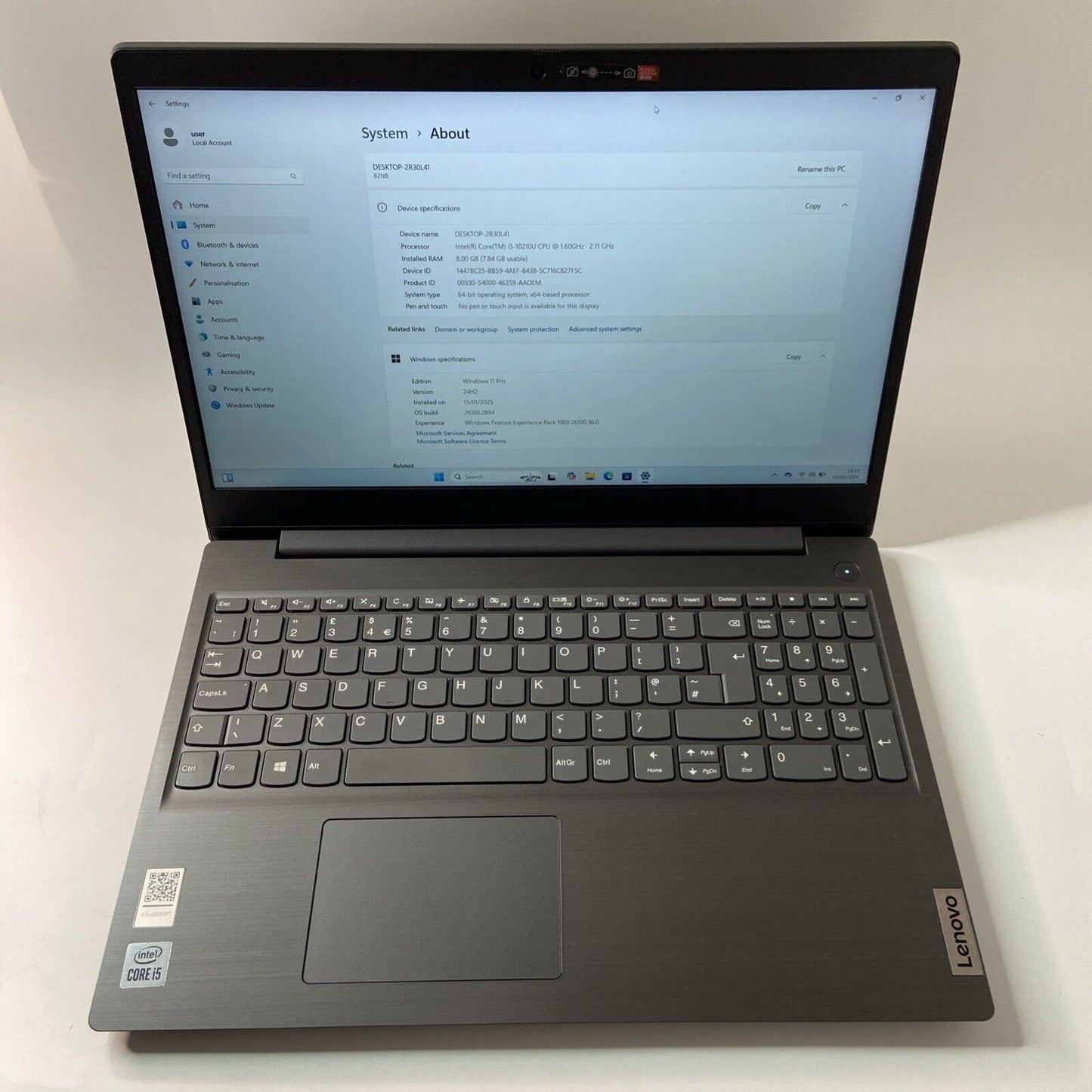 Lenovo V15 IML 15.6” FHD Laptop - Intel Core i5-10210U 8GB RAM 256GB SSD Win 11