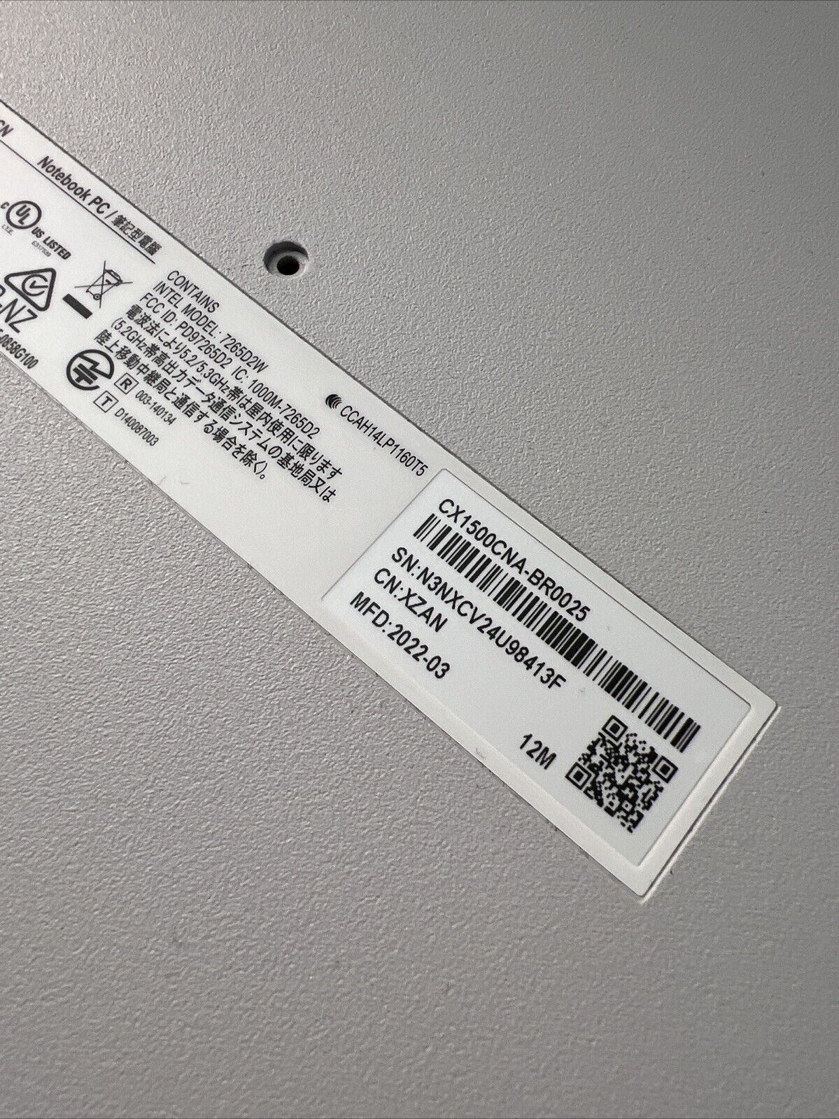 Asus Chromebook CX1500CN Genuine Bottom Base Cover. P/N: 13N1-CWA0L21 Light Grey