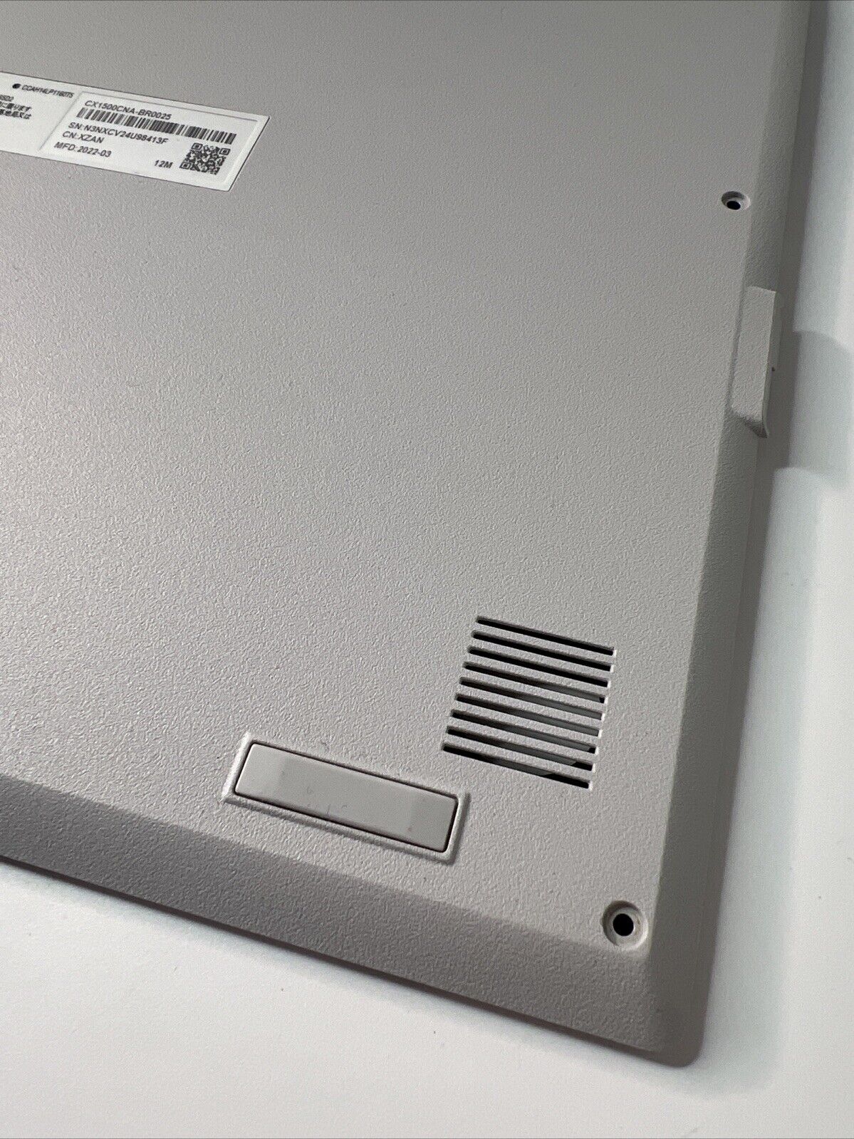 Asus Chromebook CX1500CN Genuine Bottom Base Cover. P/N: 13N1-CWA0L21 Light Grey