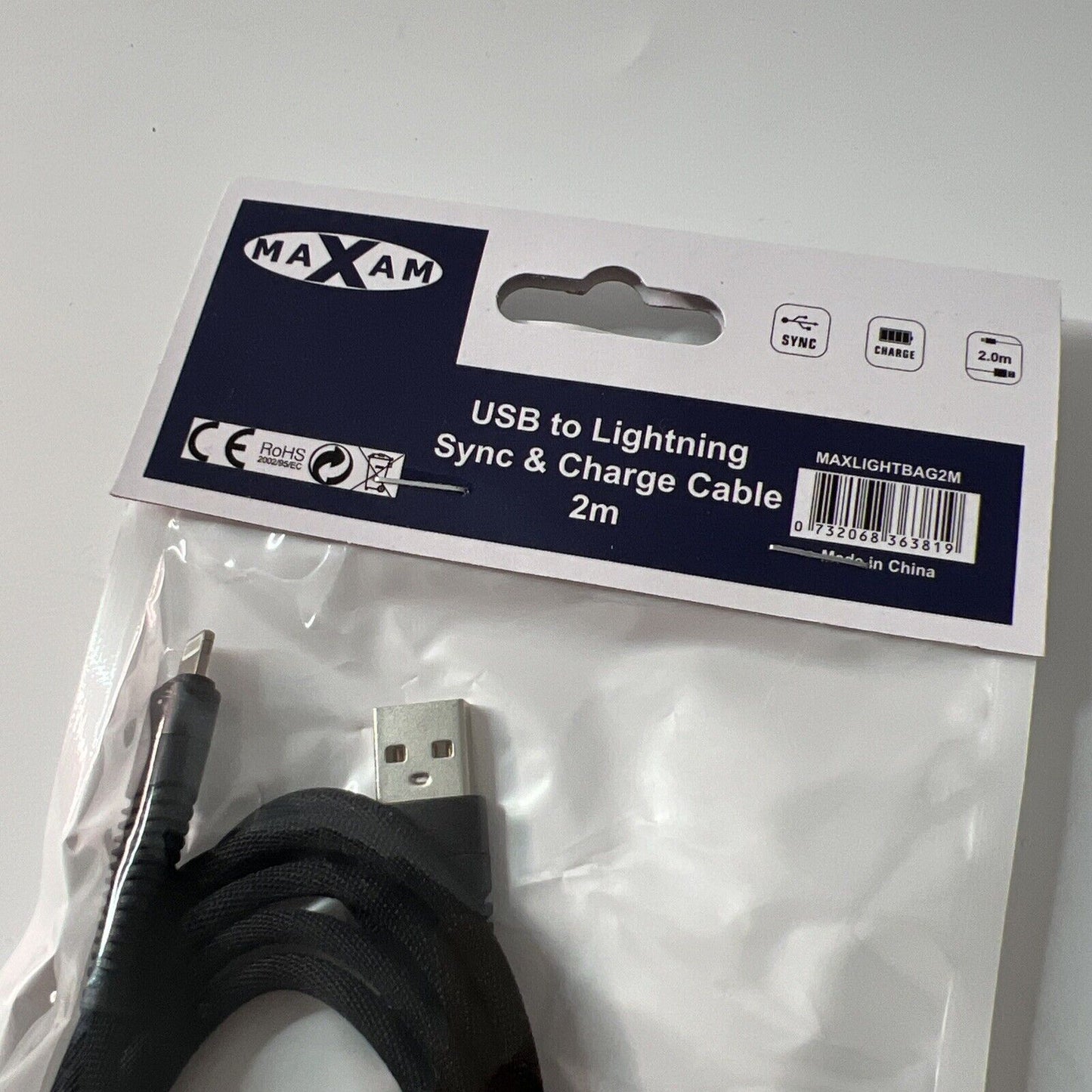 For Iphone Sync & Charge Cable MAXAM 2M USB Charger BRAND NEW