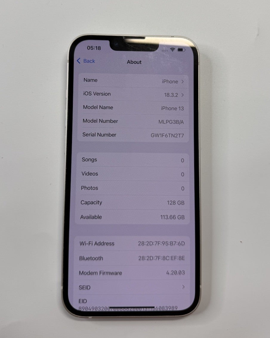 Apple iPhone 13 128GB Unlocked 5G (White) EXCELLENT CONDITION A++ 94% BH