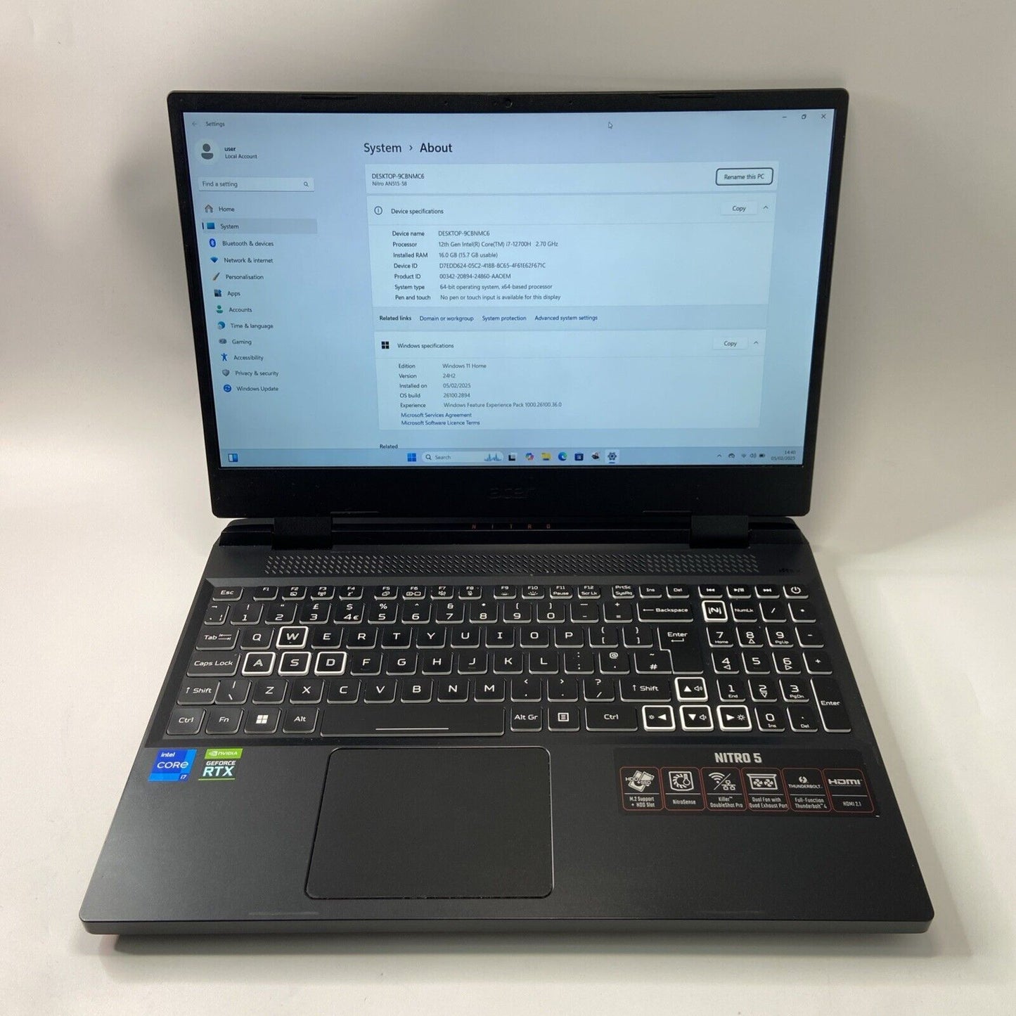 Acer Nitro 5 AN515-58 15" Gaming Laptop Intel i7 12th Gen 16GB 512GB RTX 3070 Ti