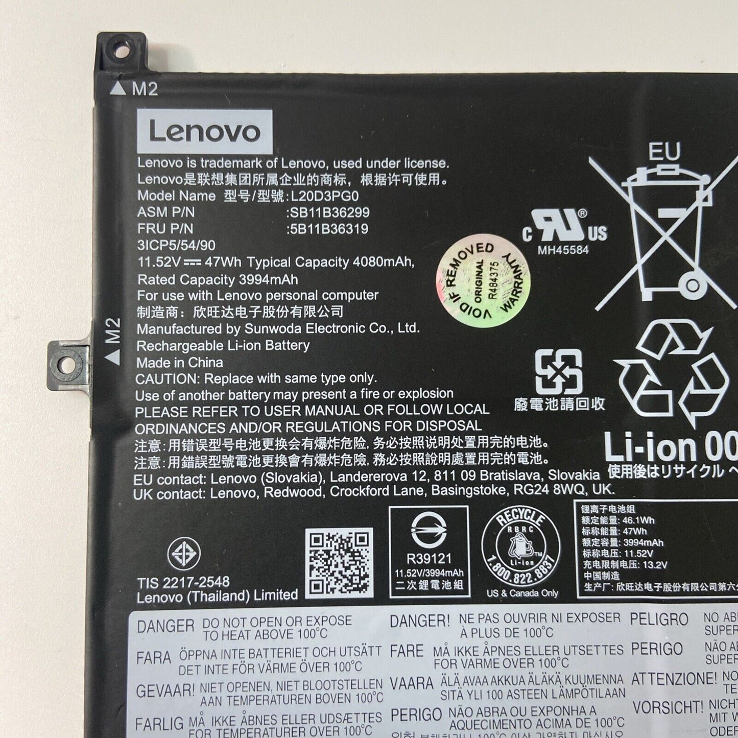 Genuine Lenovo Flex 3 Chrome 15IJL7 Battery L20D36299 47Wh Very Good Health