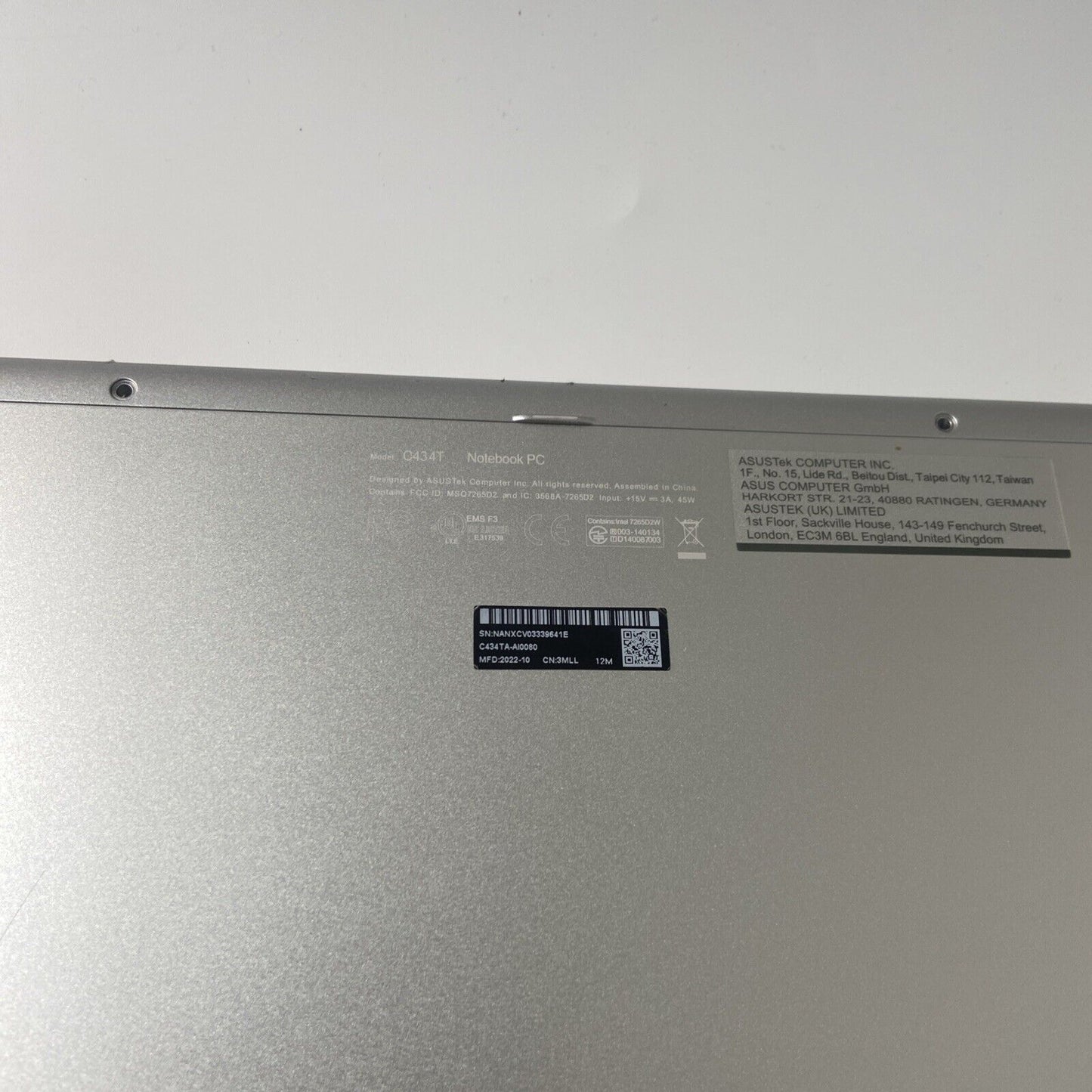 Asus Chromebook Flip C434T Base Chassis Bottom Case Cover Silver 13N1-7EA0521