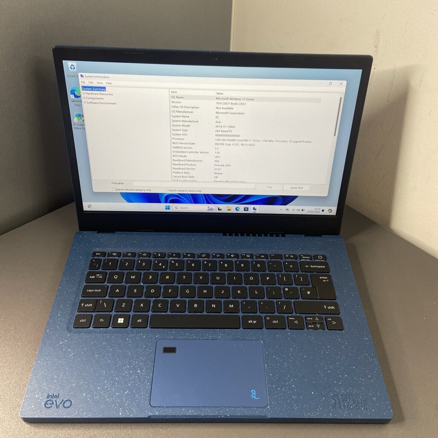 Acer Aspire Vero AV14-51-70MA FHD 14" Intel i7 12th Gen 16GB RAM 256GB SSD