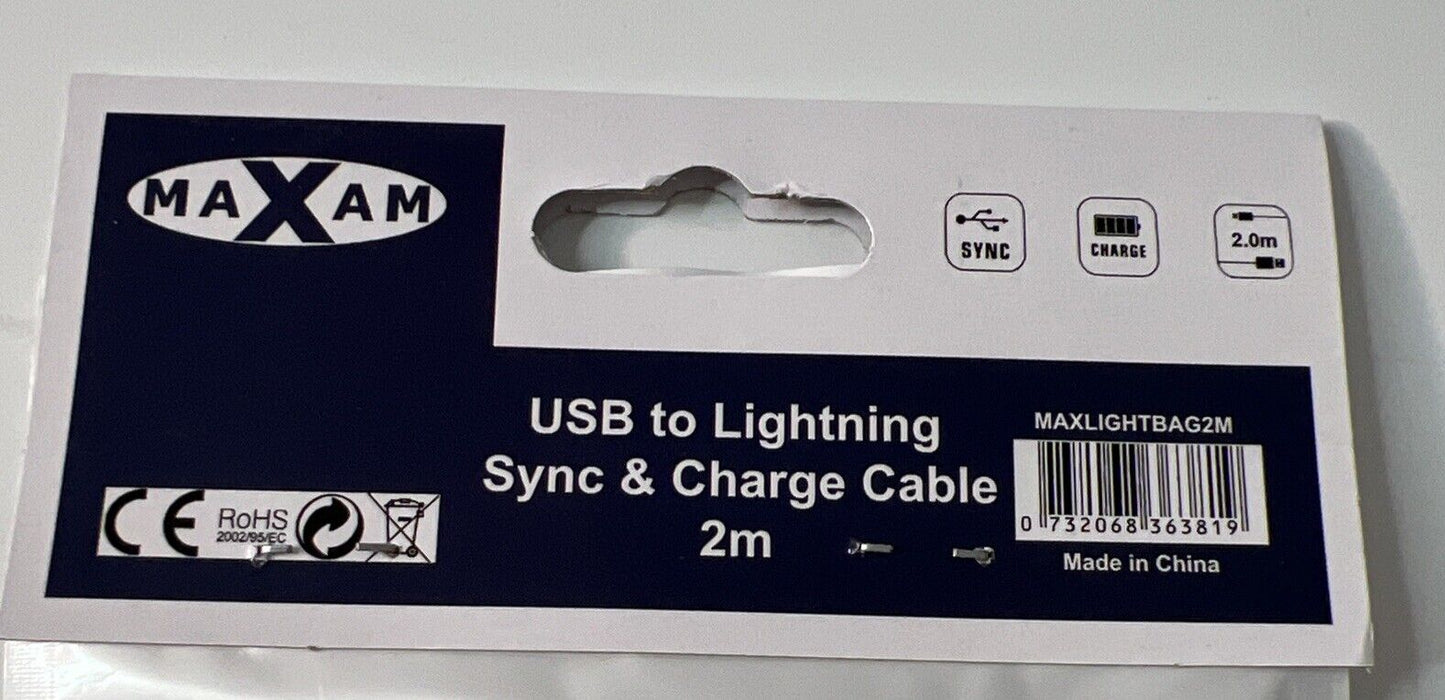For Iphone Sync & Charge Cable MAXAM 2M USB Charger BRAND NEW