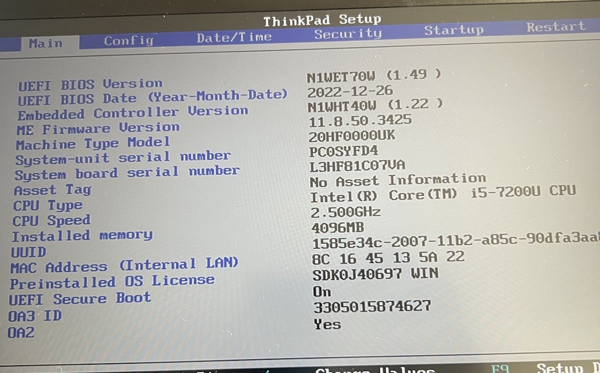 Lenovo ThinkPad T470S Motherboard Intel Core i5-7200U 4GB P/N 45113501009