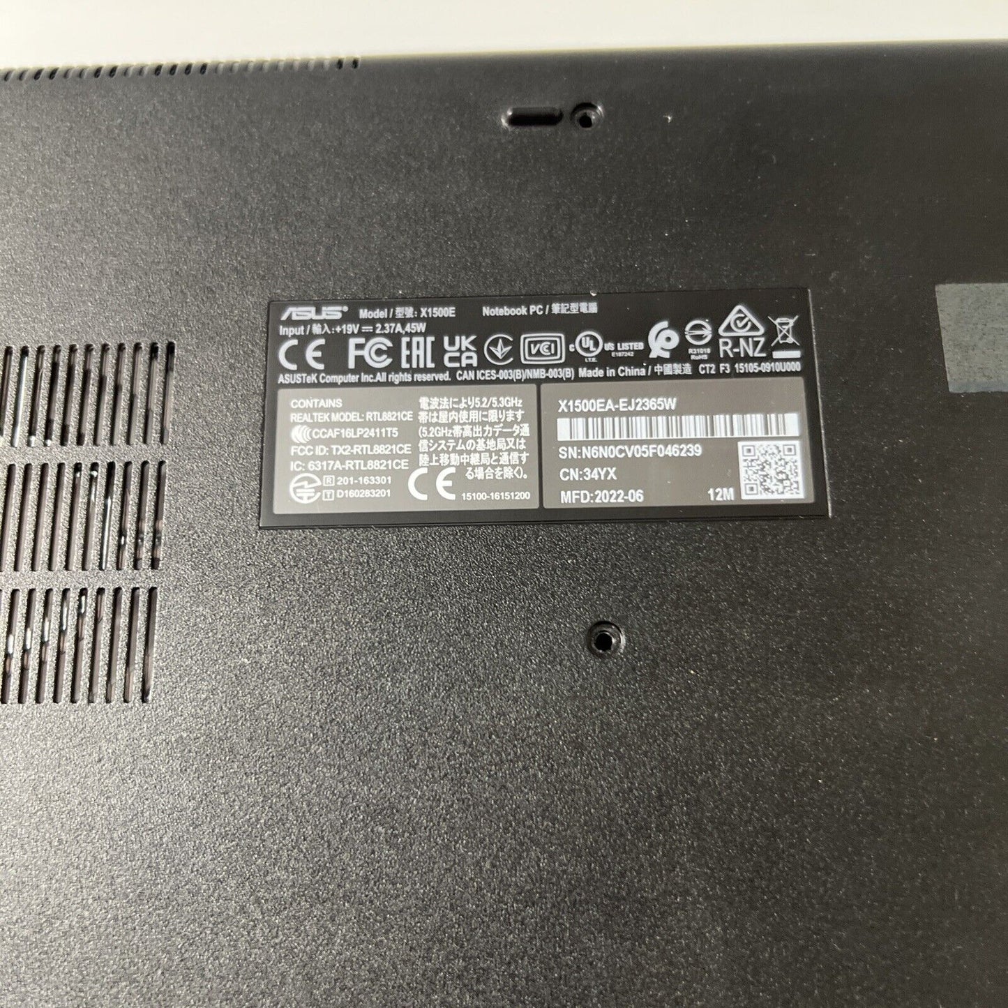 Asus Vivobook X1500E X1500EA 15.6" Base Cover Bottom Case Black 13N1-CEA1B01