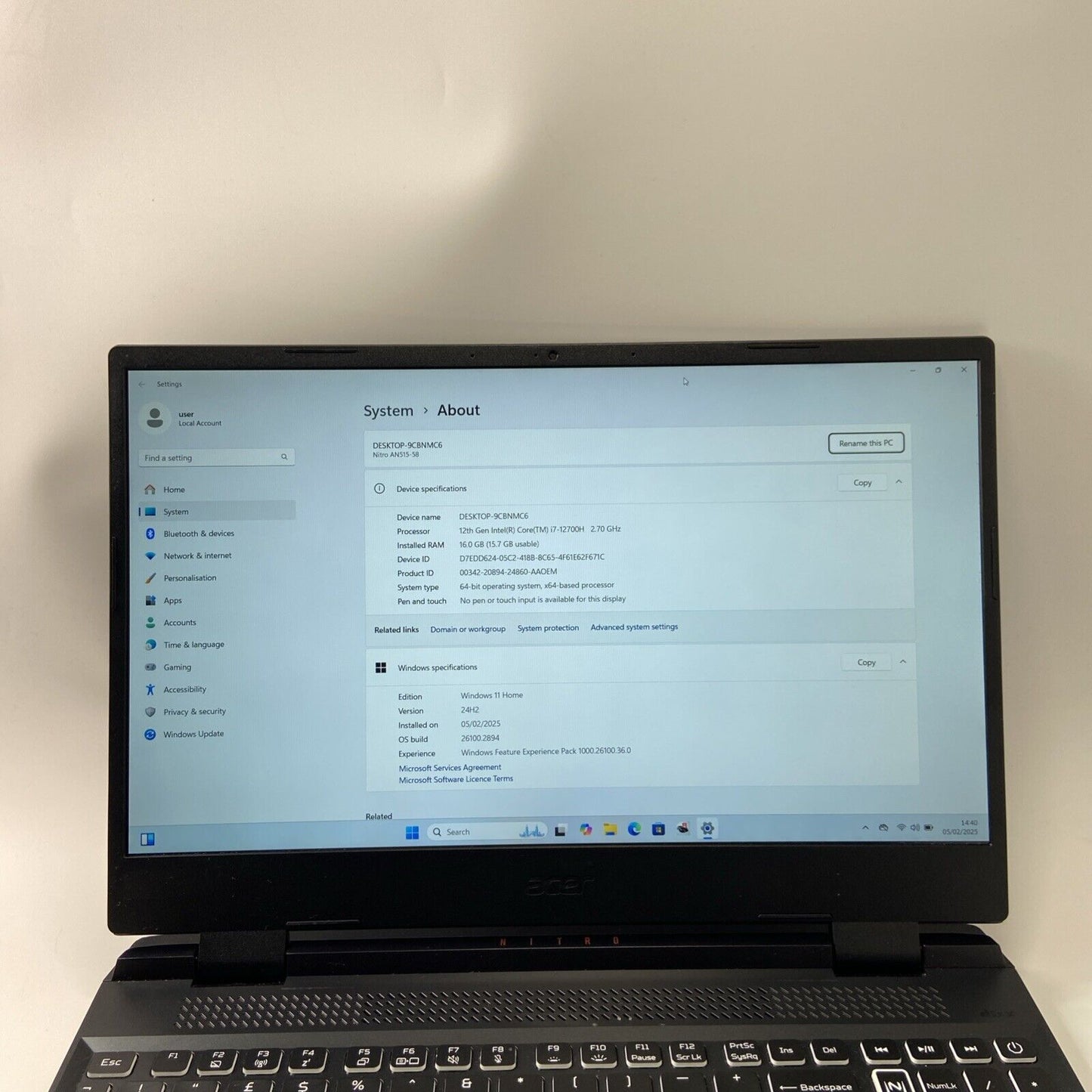 Acer Nitro 5 AN515-58 15" Gaming Laptop Intel i7 12th Gen 16GB 512GB RTX 3070 Ti