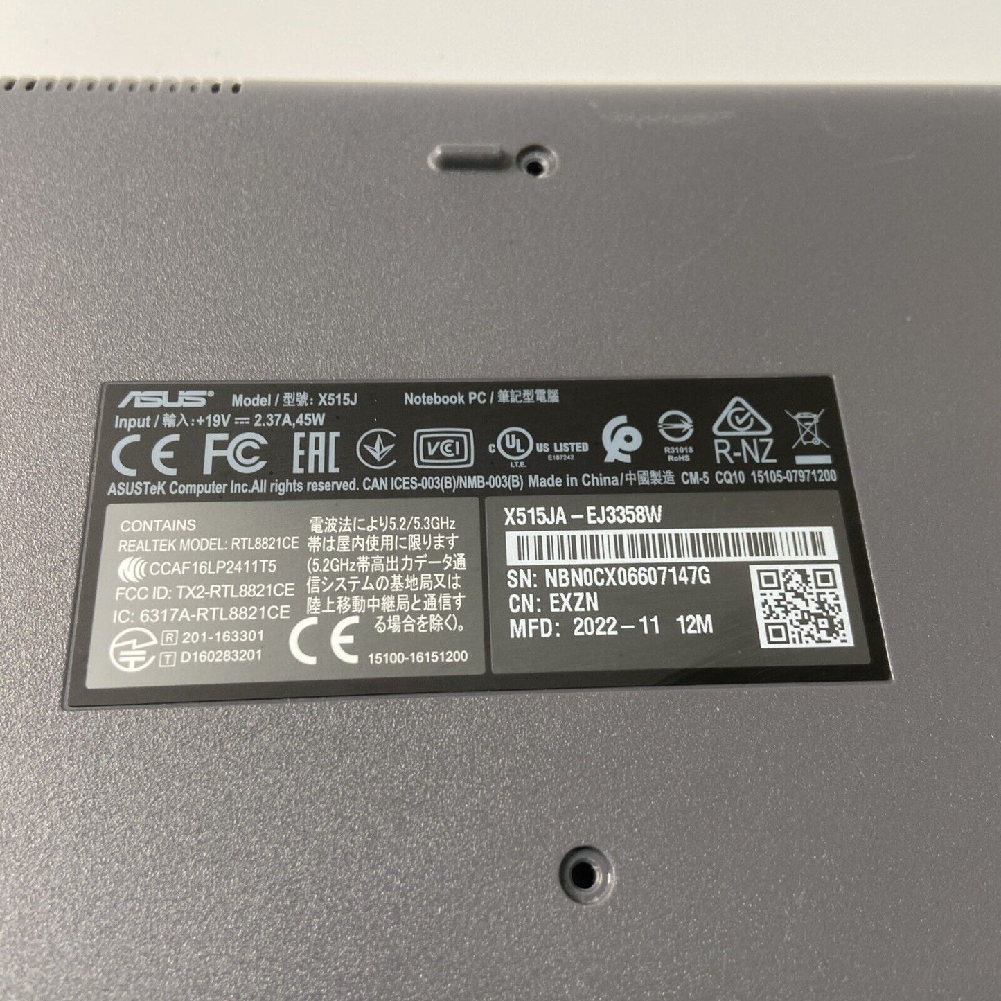 Asus X515JA Bottom Base Cover Grey 3DXKUBAJN00