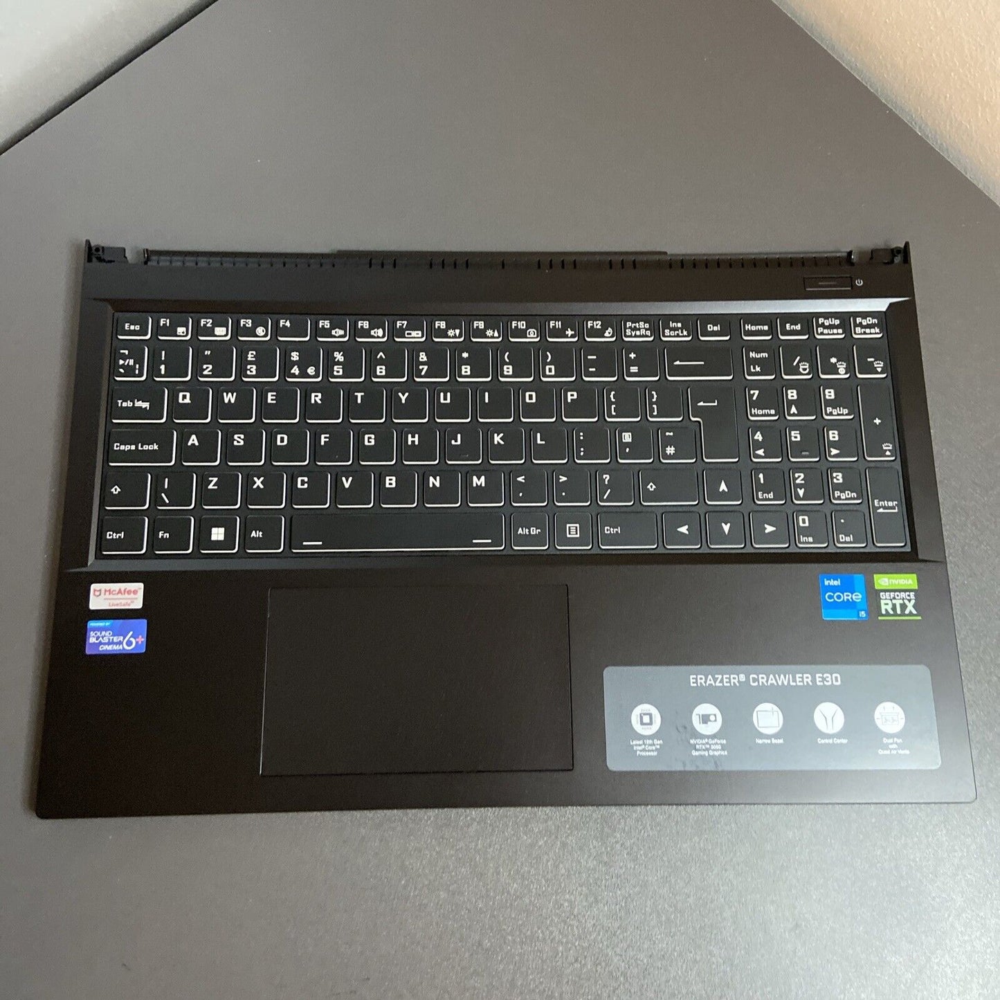 Medion Erazer Crawler E30 Complete Palmrest Cover UK Keyboard NP50PNJ2