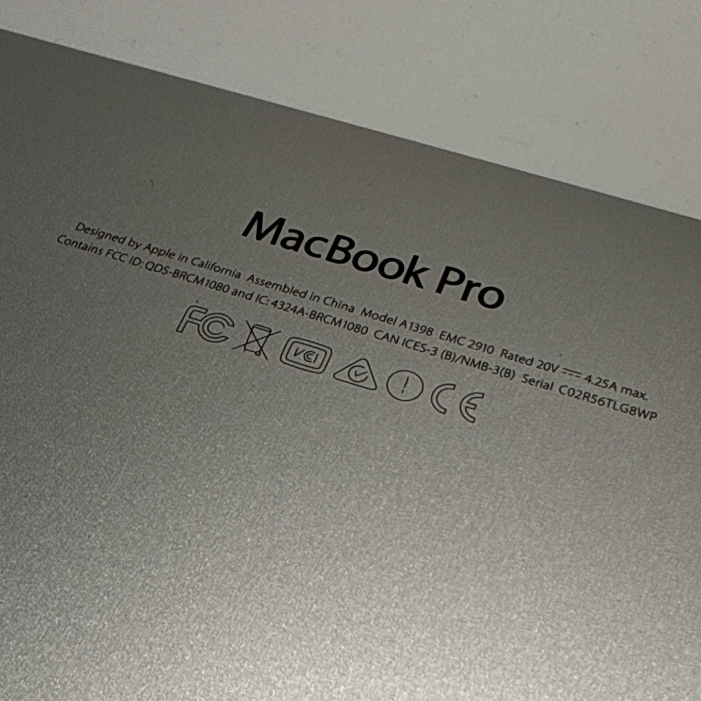 APPLE MACBOOK PRO 15" A1398 Mid 2015 Bottom Base Cover Silver 604-03476