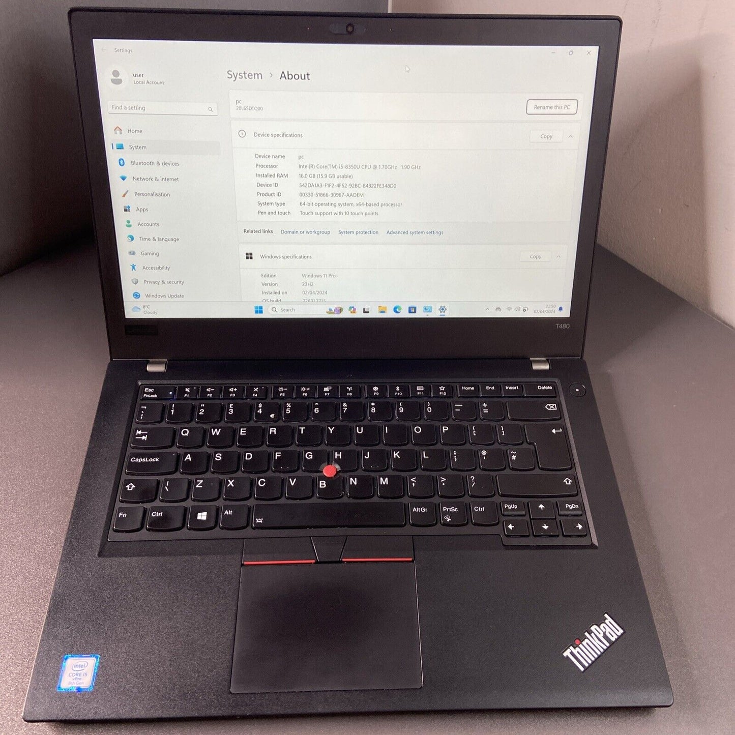 Lenovo ThinkPad T490 14" 256GB SSD Intel Core i5-8250U 8th Gen, 8GB RAM Win 11