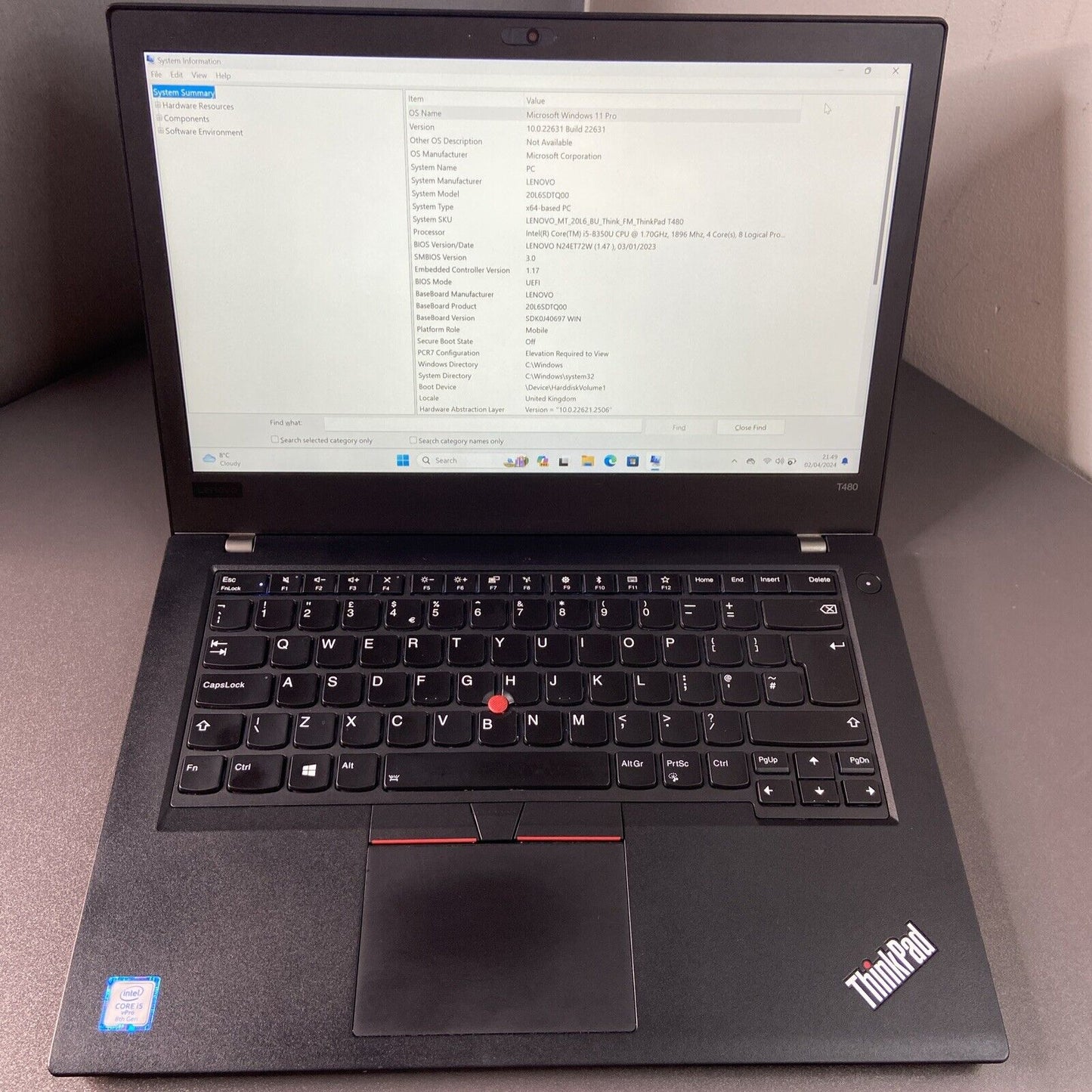 Lenovo ThinkPad T490 14" 256GB SSD Intel Core i5-8250U 8th Gen, 8GB RAM Win 11