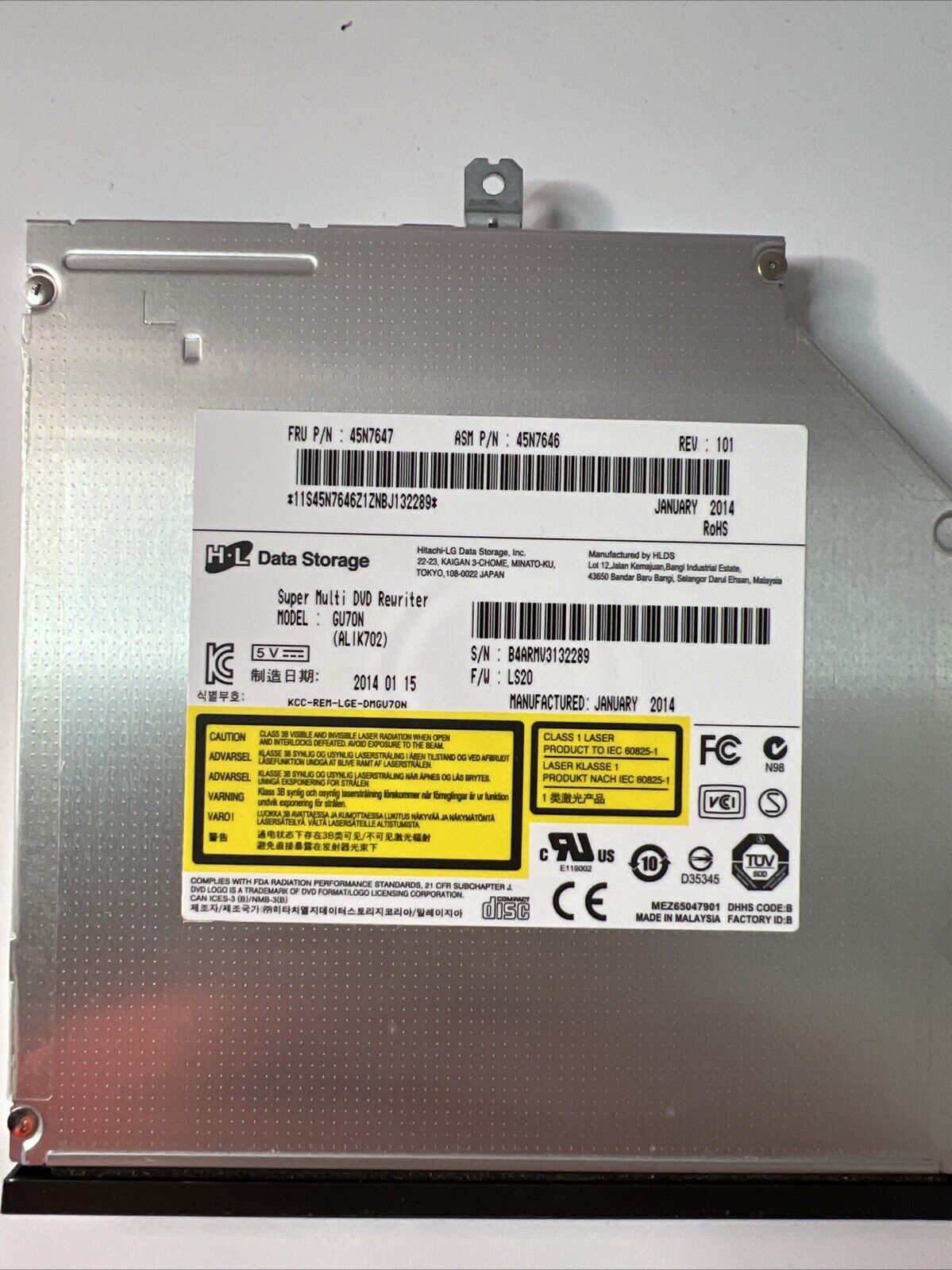 Slim Optical Drive, Slim-Line SATA, Super Multi DVD Re-Writer Model : GU70N