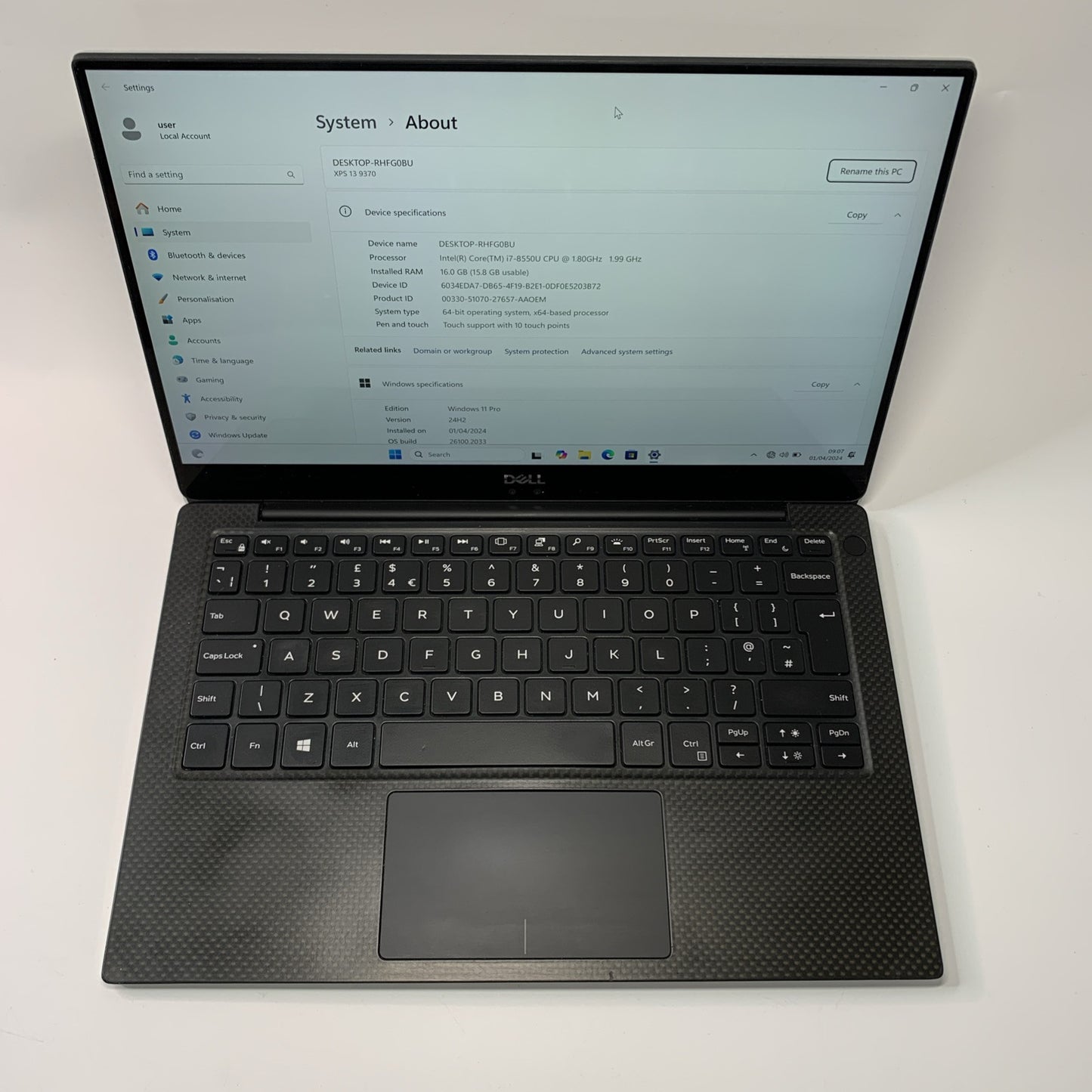 Dell XPS 13 9370 13.3" 4K Laptop Core i7-8550U 8GB RAM 512GB SSD Touchscreen