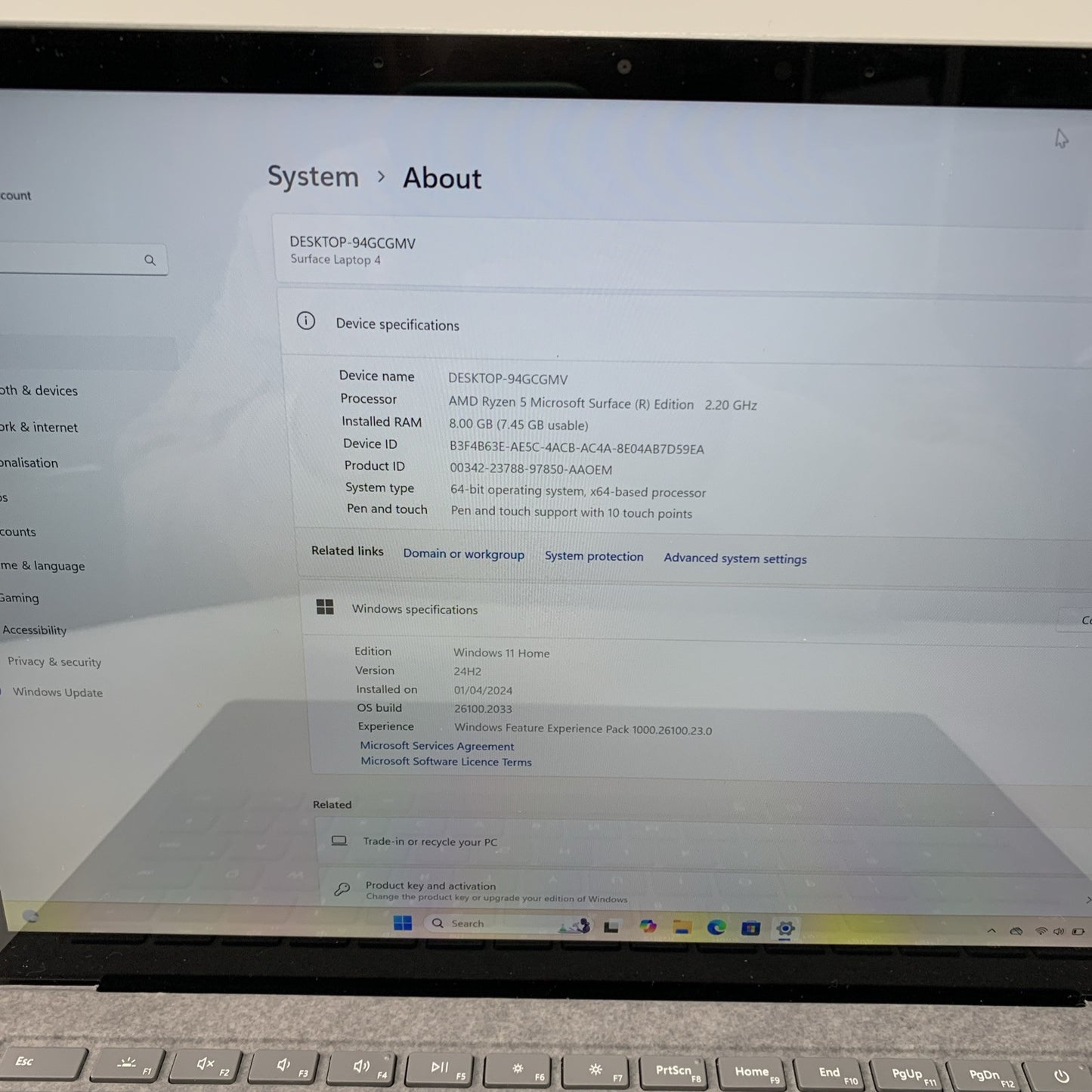 Microsoft Surface Laptop 4 1958 13.5" 2K Touch AMD Ryzen 5 8GB 256GB SSD Win 11