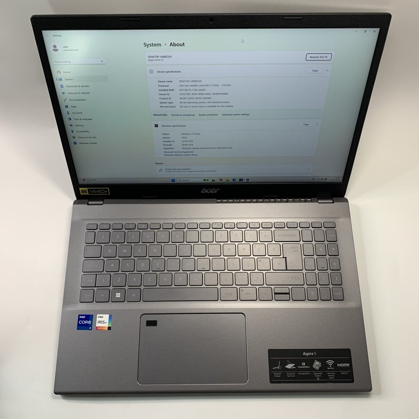 Acer Aspire 5 A515-57 15.6" Intel Core i7-1255U 16GB RAM 256GB SSD Windows 11