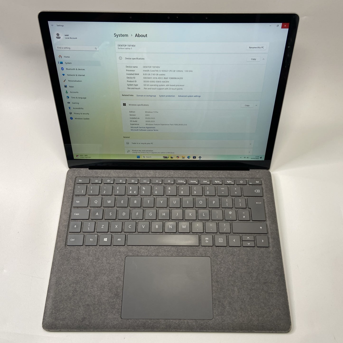 Microsoft Surface Laptop 3 1867 13” Core i5-1035G7 128GB SSD 8GB RAM Touchscreen