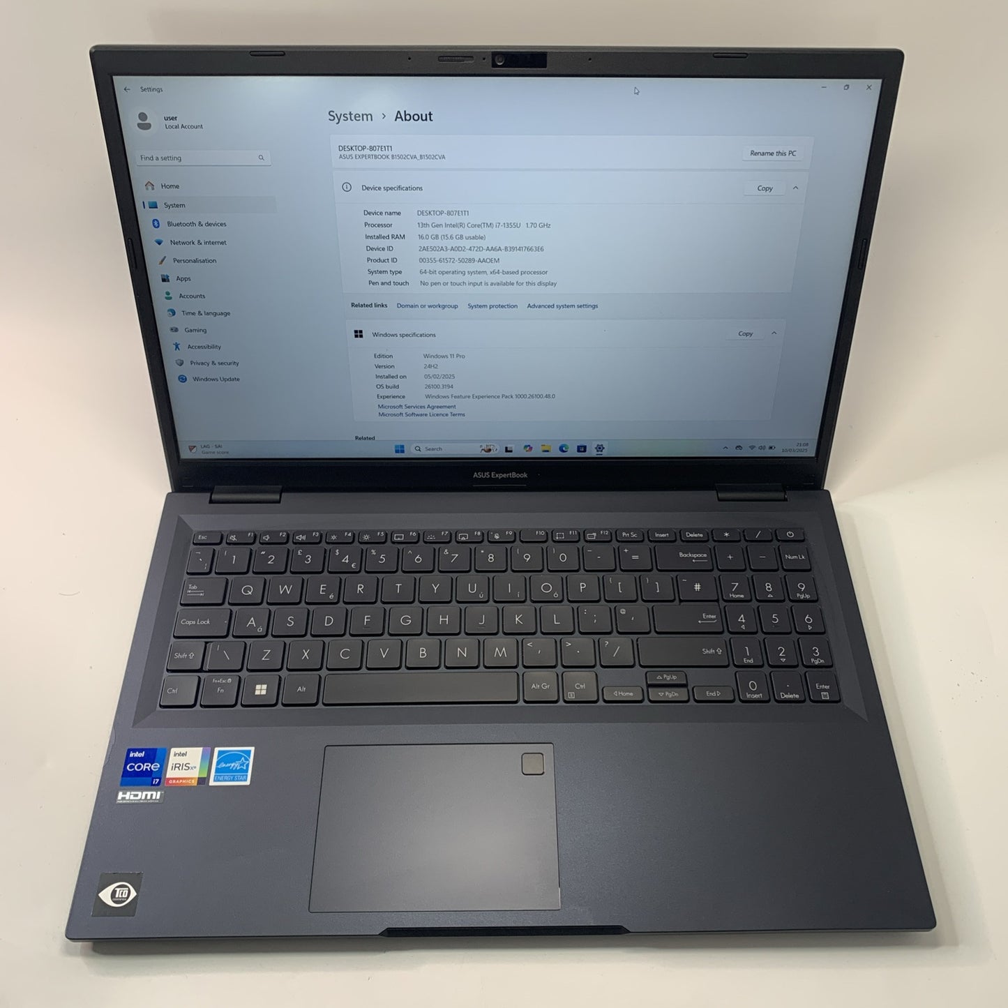ASUS ExpertBook B1502CV Laptop Core i7-1355U 16GB RAM 512GB SSD 15.6" FHD Win 11
