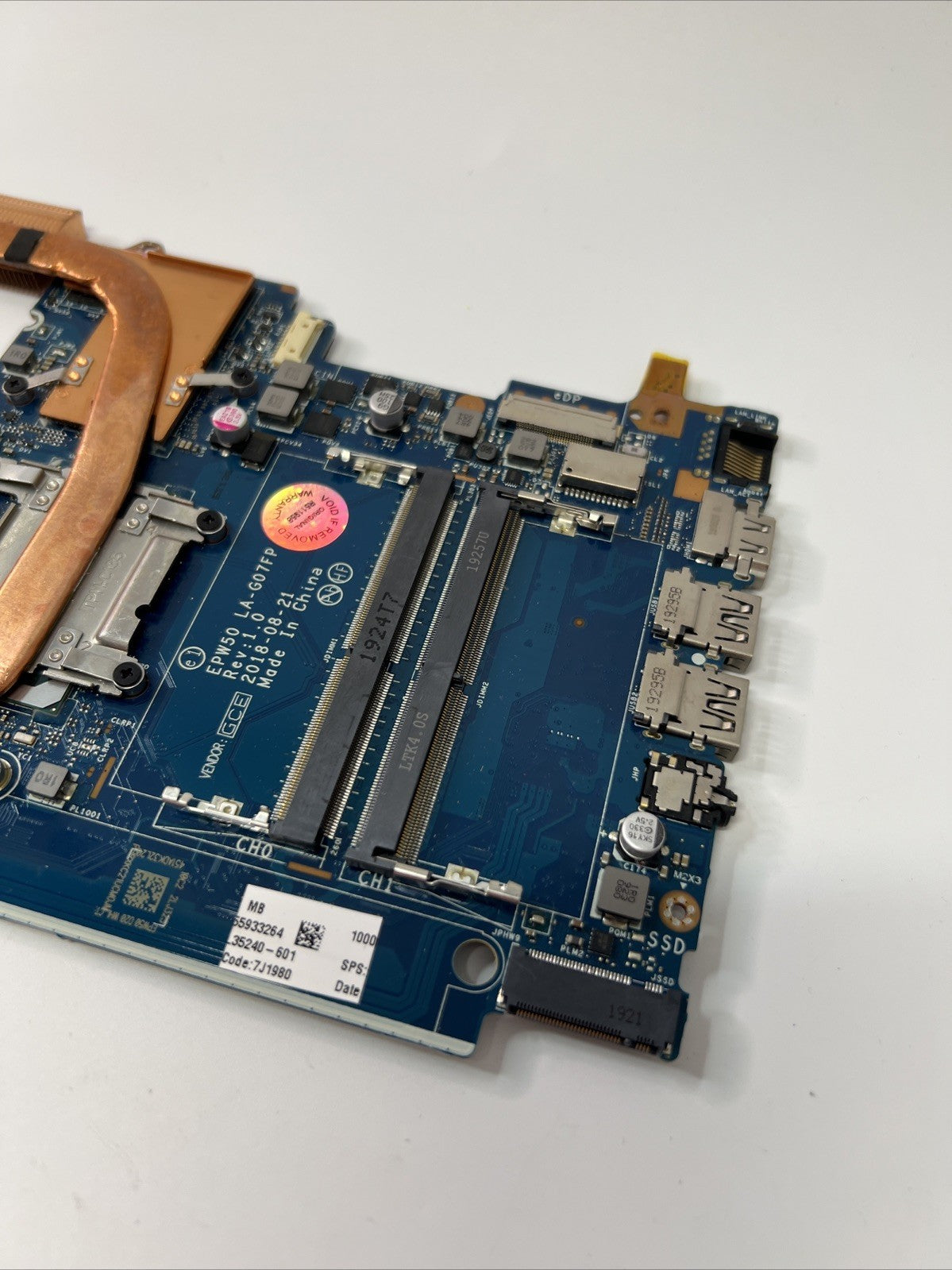 Genuine HP 15-da1013ne Motherboard i5 8th Gen L35240-601 (WORKS) + Heatsink