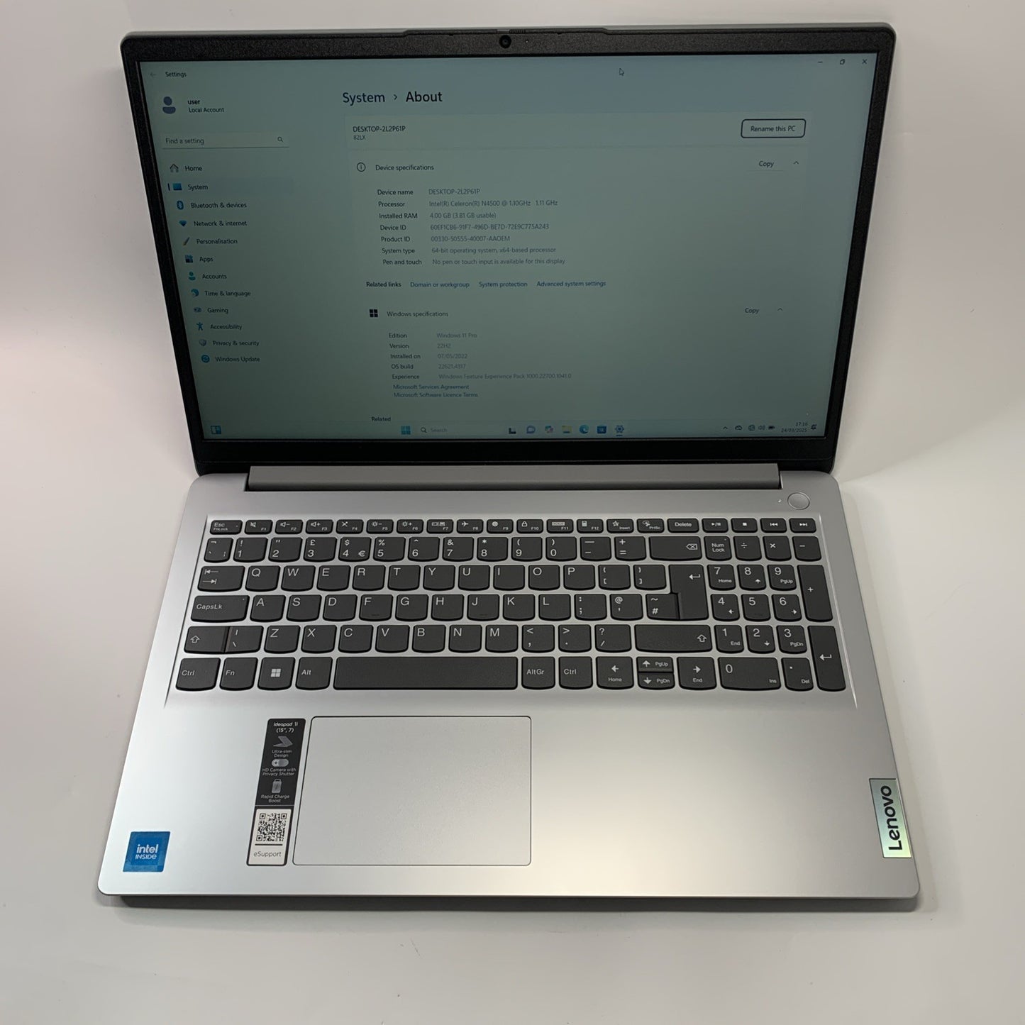 Lenovo IdeaPad 1 15.6" 15IGL7 Intel Pentium Silver N4500 4GB 128GB Windows 11