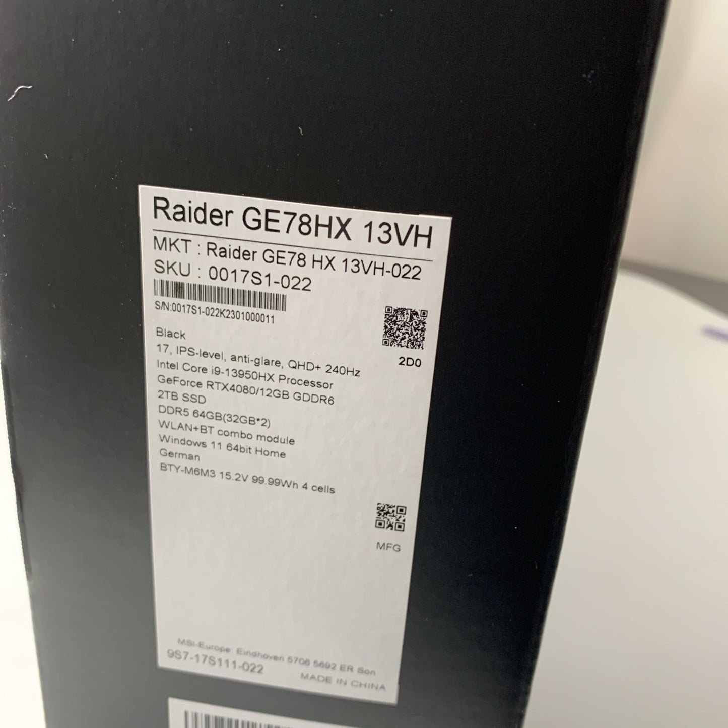 MSI Raider GE78HX 13VI-062UK 17" QHD+ Gaming Laptop i9-13950HX 64GB 2TB RTX4080