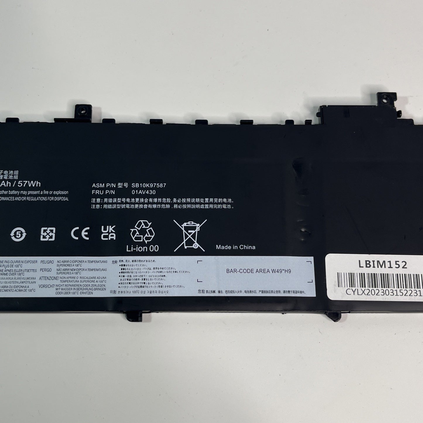 SB10K97586 Battery For Lenovo ThinkPad X1 Carbon 6th Gen, Battery Health: Good