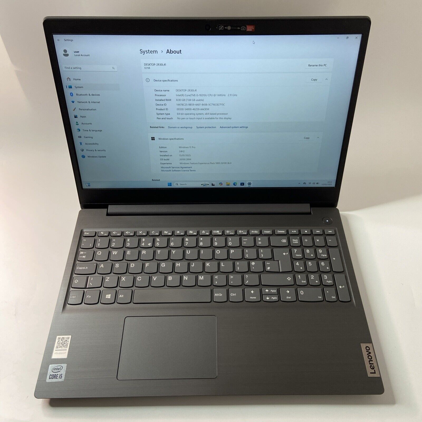 Lenovo V15 IML 15.6” FHD Laptop - Intel Core i5-10210U 8GB RAM 256GB SSD Win 11