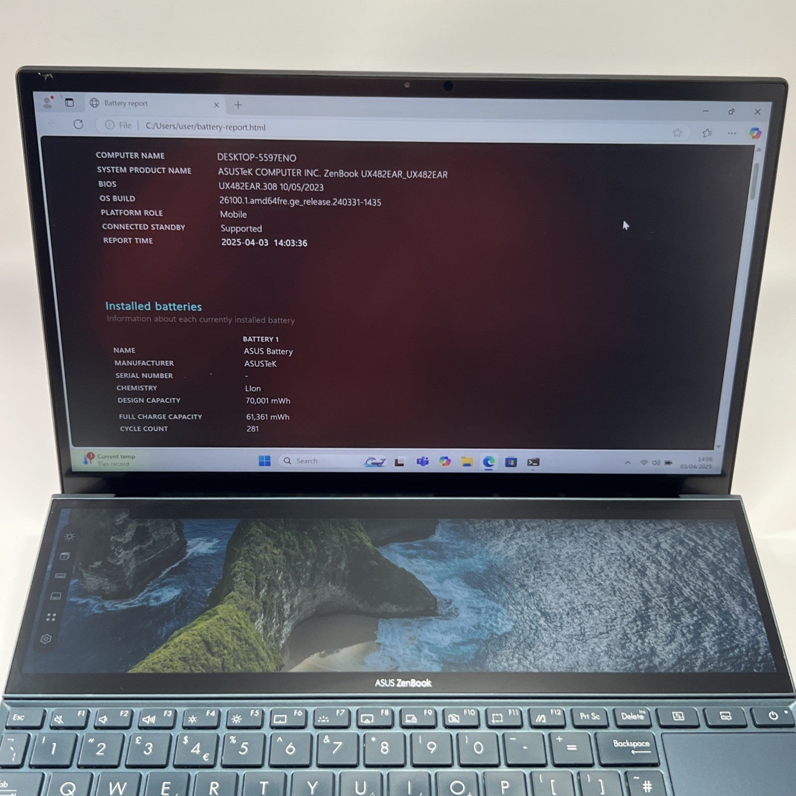 ASUS ZenBook Duo UX482EAR 14”Core i5-1155G7 16GB RAM 256GB SSD Windows 11