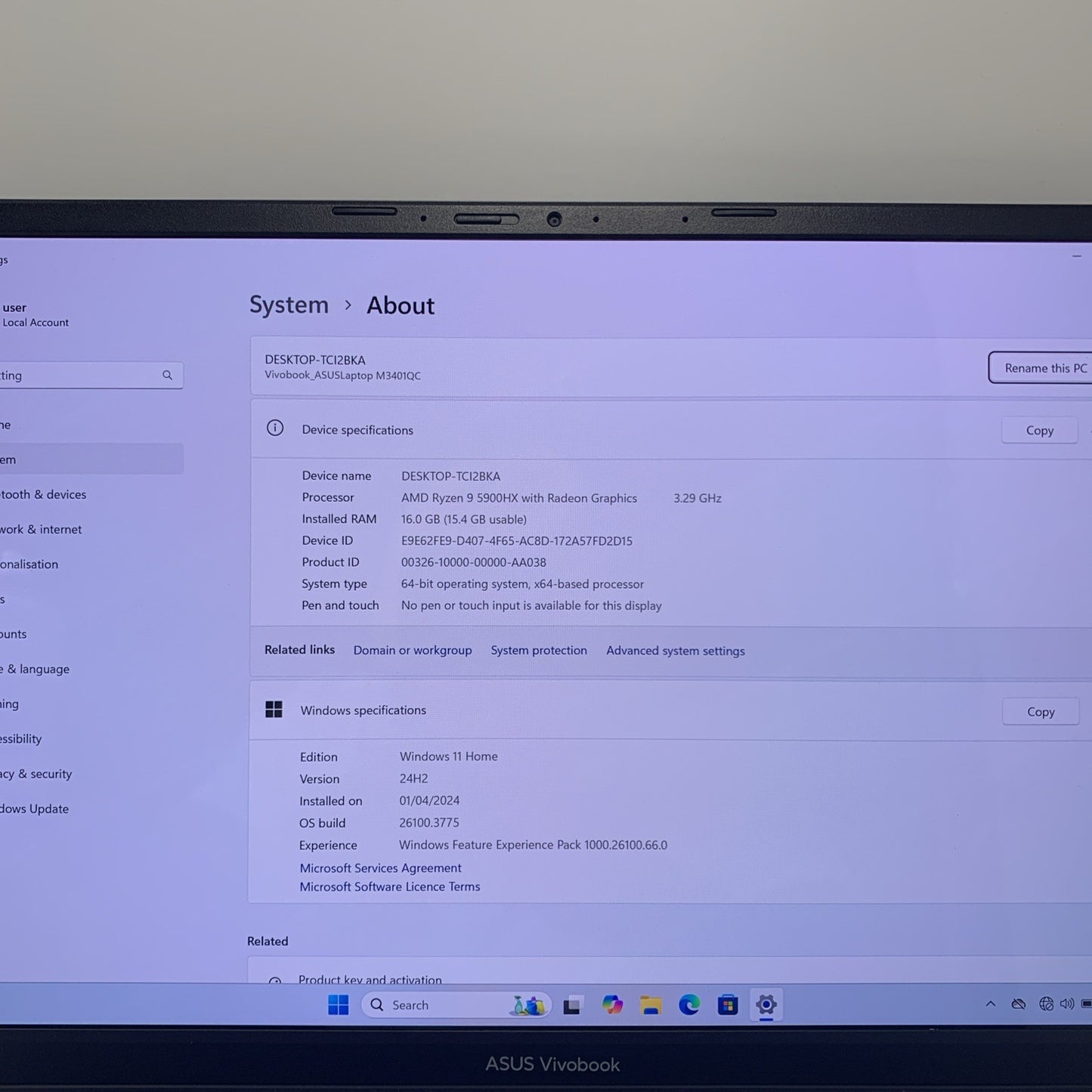 Asus Vivobook Pro 14 M3401Q OLED Ryzen 9-5900H 16GB 512GB SSD Windows 11 Laptop