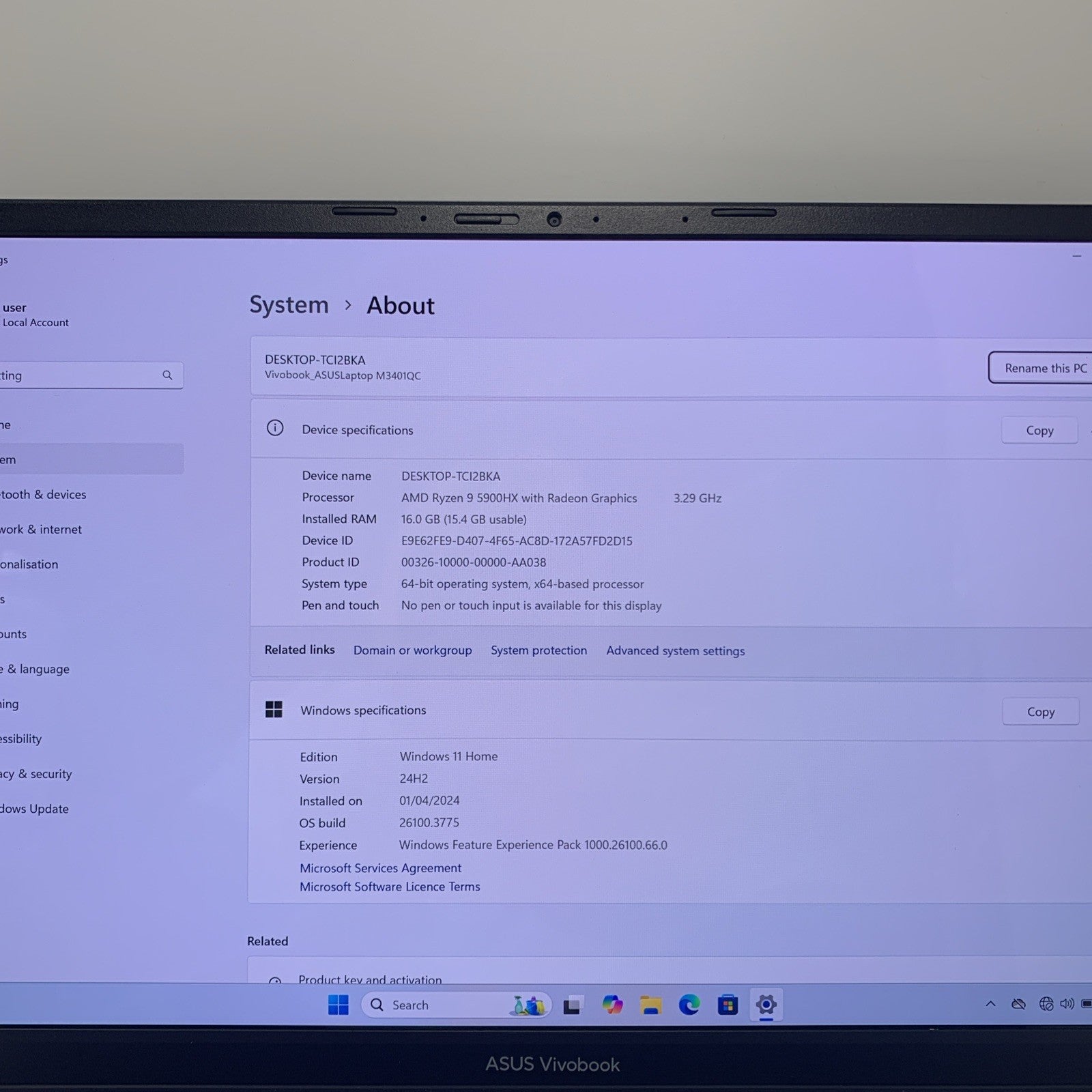 Asus Vivobook Pro 14 M3401Q OLED Ryzen 9-5900H 16GB 512GB SSD Windows 11 Laptop
