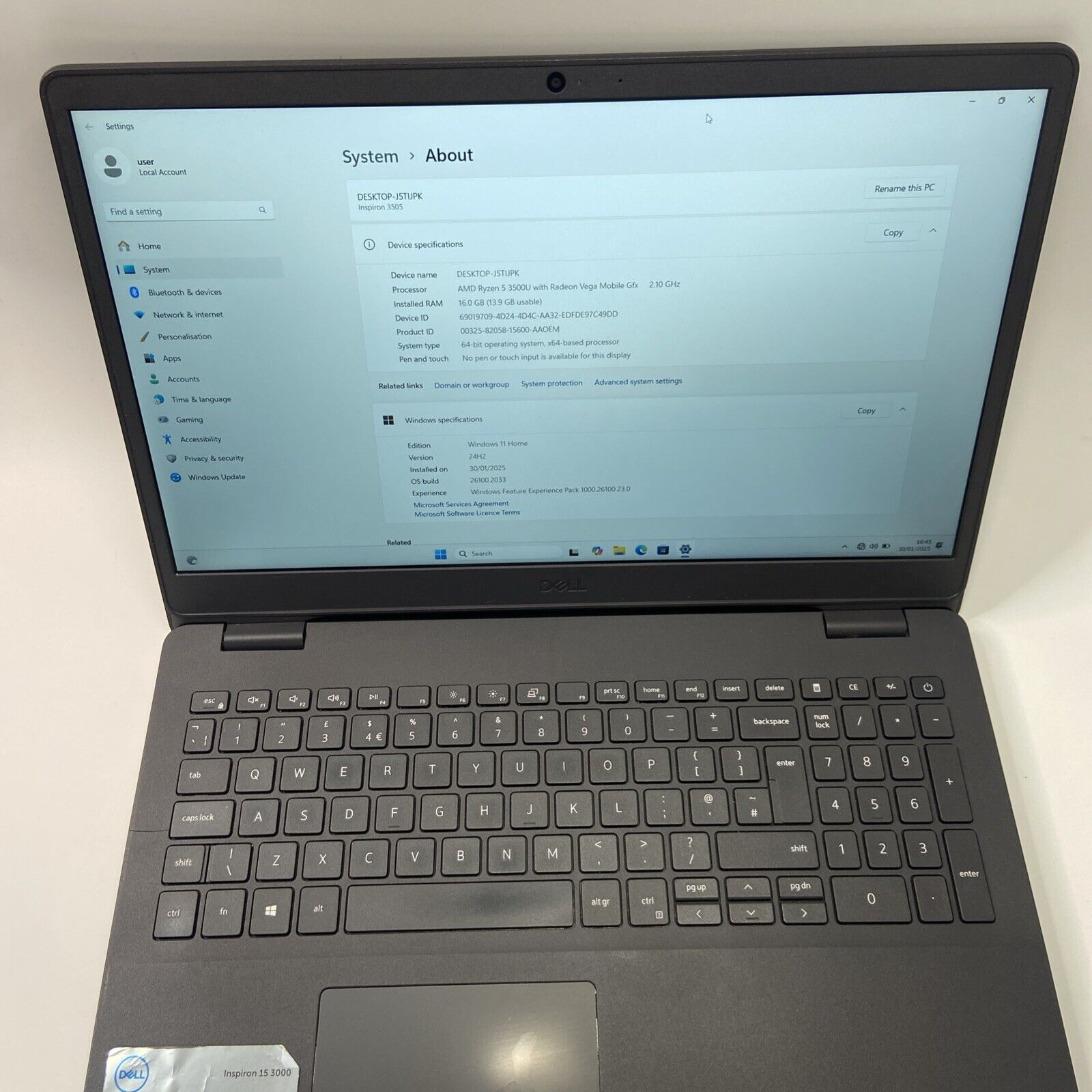 Dell Inspiron 15-3505 15.6" Laptop AMD Ryzen 5 3500U 256GB SSD 16GB RAM 