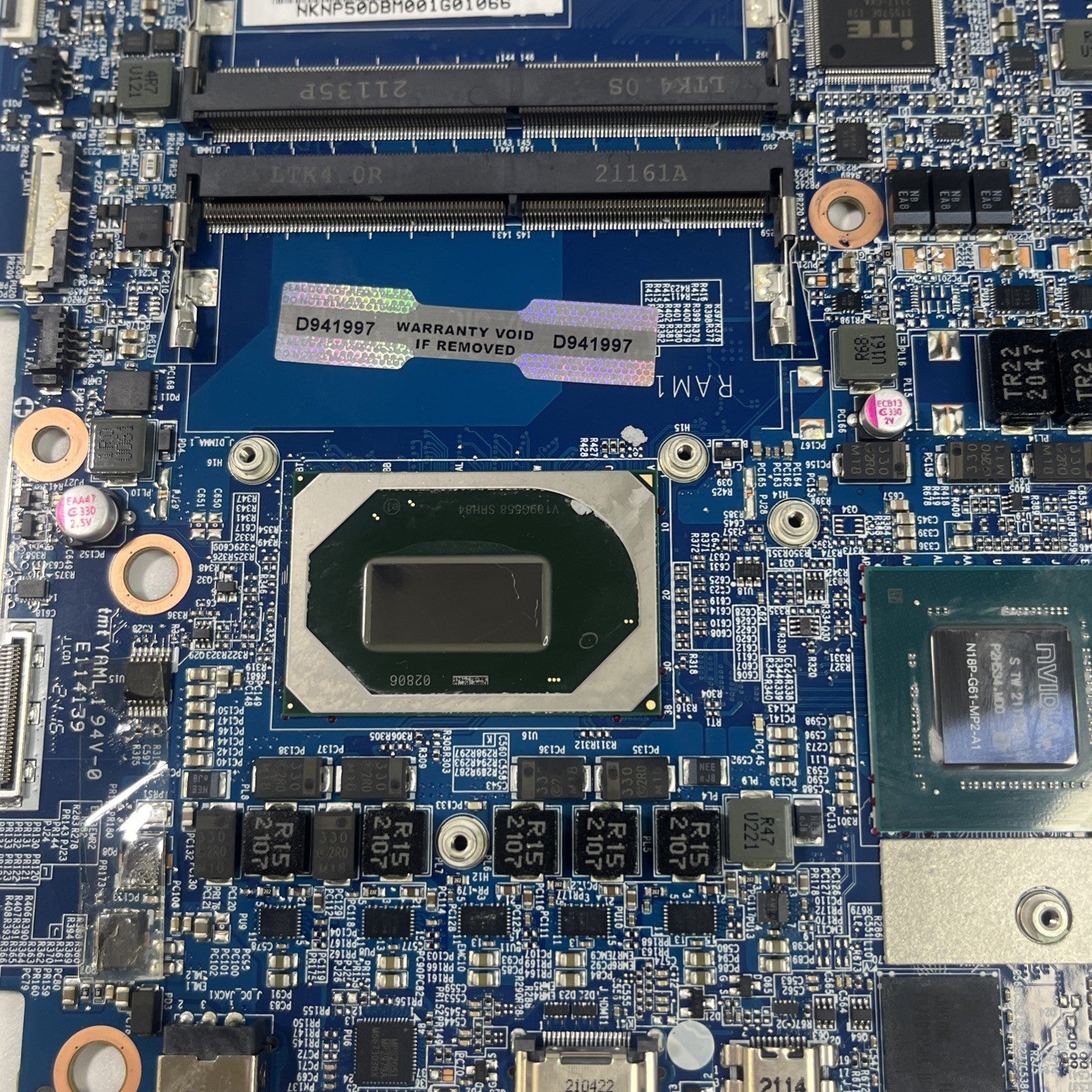 Genuine  Medion Erazer E10 Motherboard i5-10th Gen , GTX 1650, NP500. No Power.