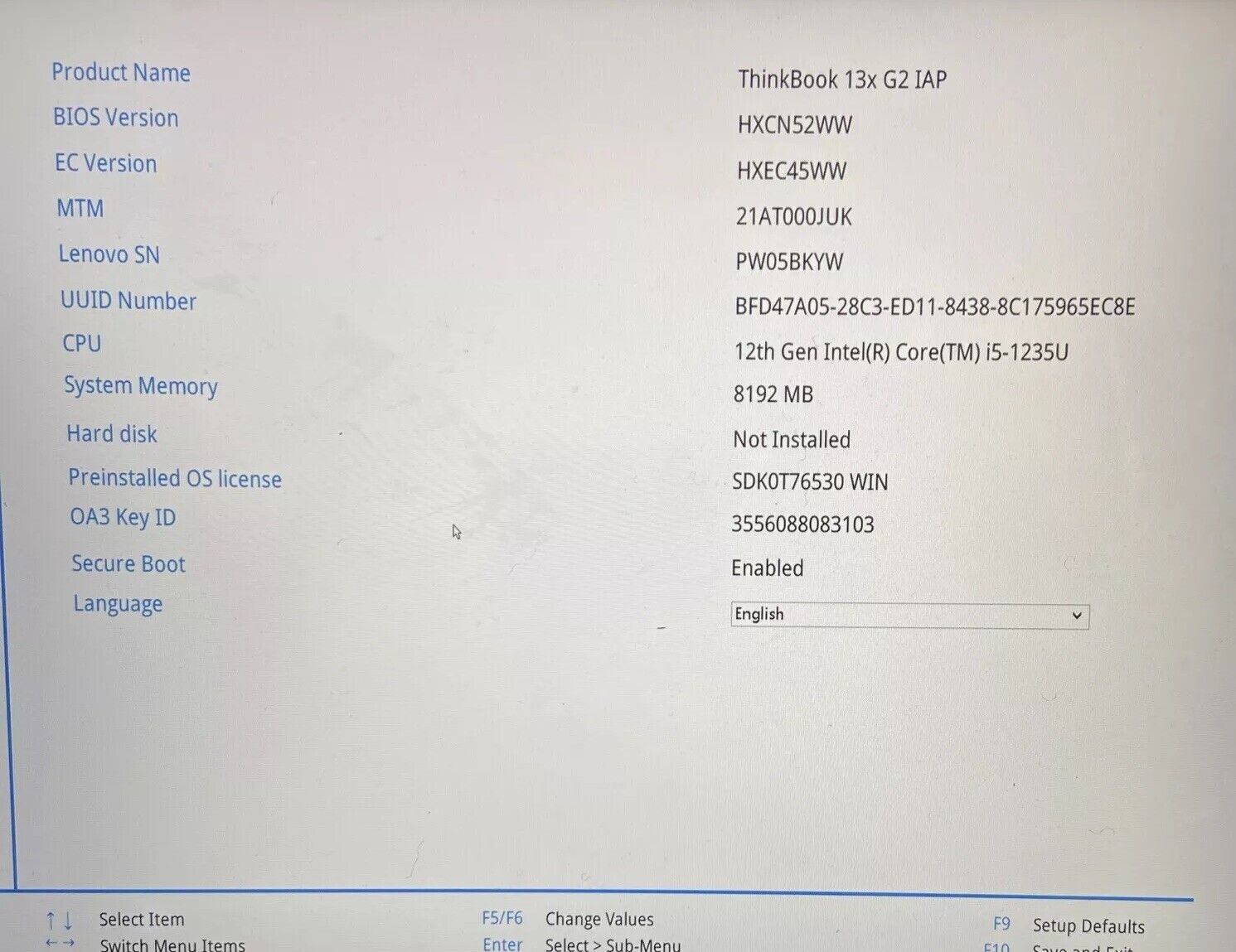 Lenovo ThinkBook 13x G2 IAP Motherboard Intel Core i5-1235U 8GB RAM Working