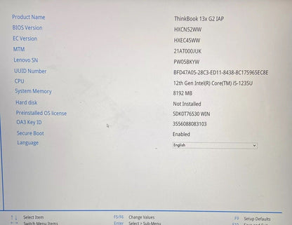 Lenovo ThinkBook 13x G2 IAP Motherboard Intel Core i5-1235U 8GB RAM Working
