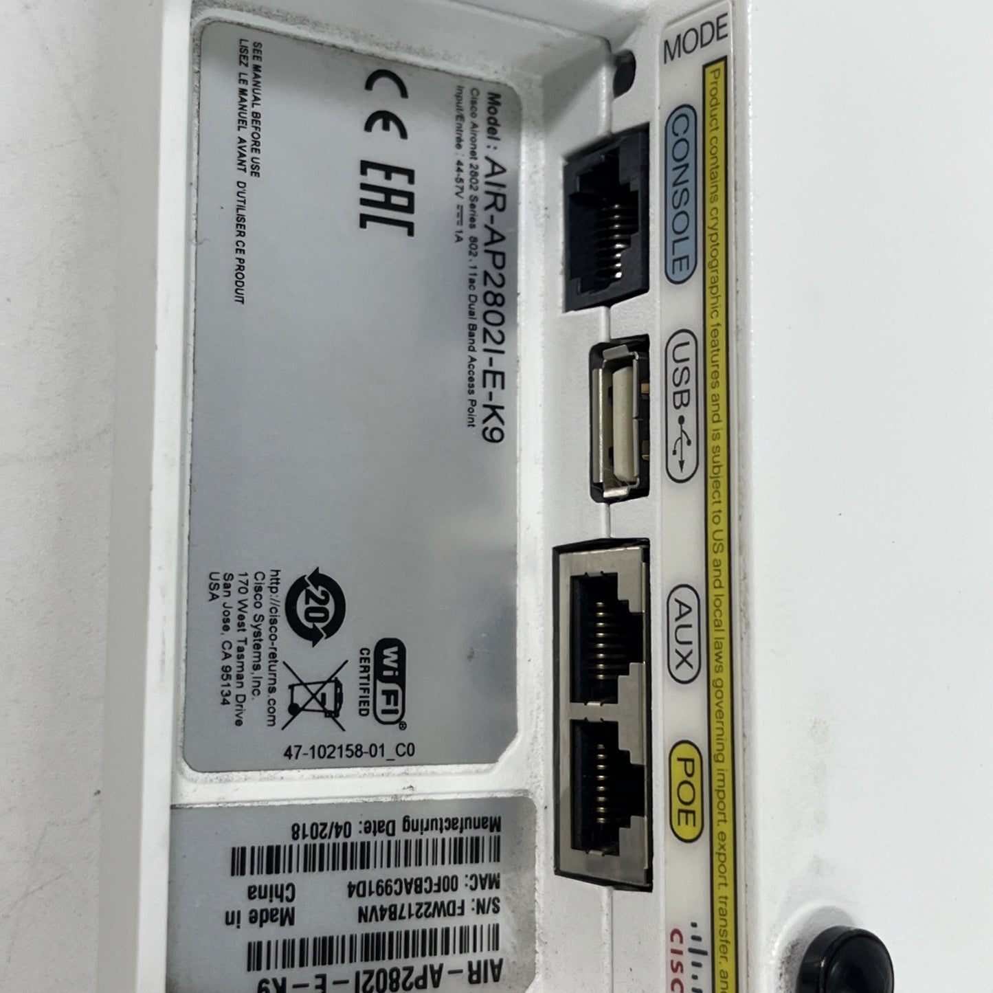 Cisco AIR-AP2802I-E-K9 Aironet 2802i Radio Access Point