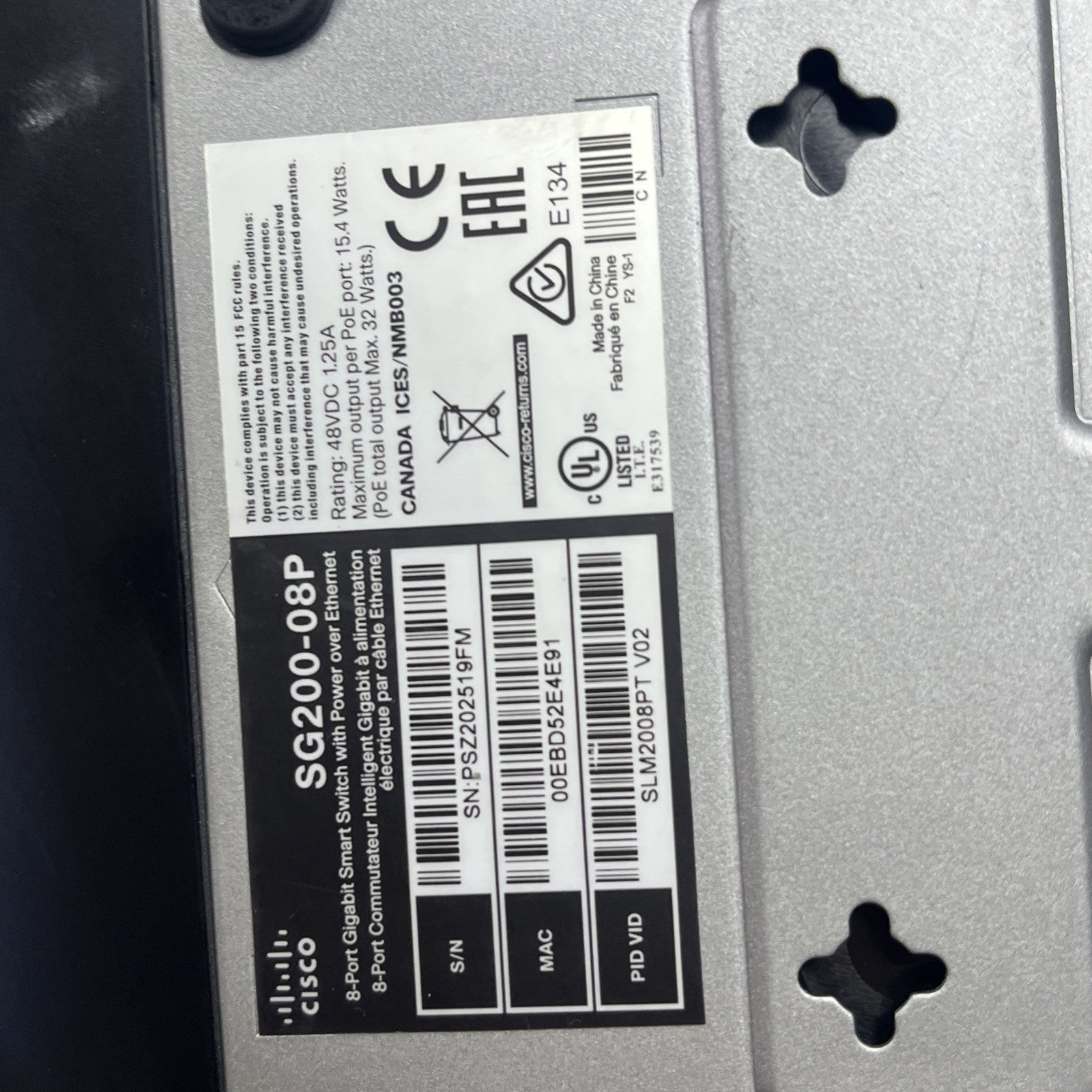 Cisco sg200-08p Gigabit Poe Smart Switch UNIT ONLY, NO PSU!