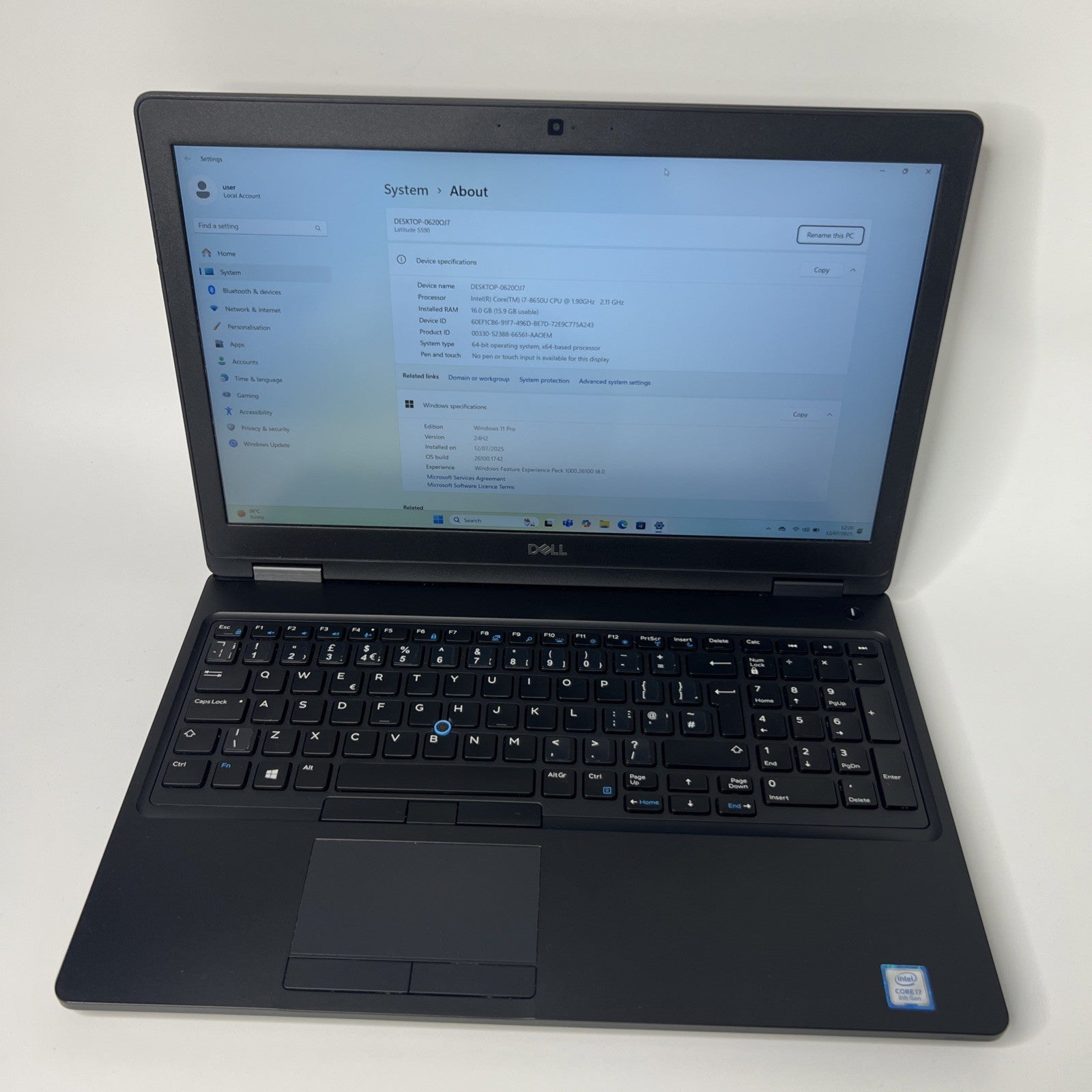 Dell Latitude 5590 Intel Core  i7-8650U 16Gb 512Gb SSD FHD Windows 11 Pro Laptop