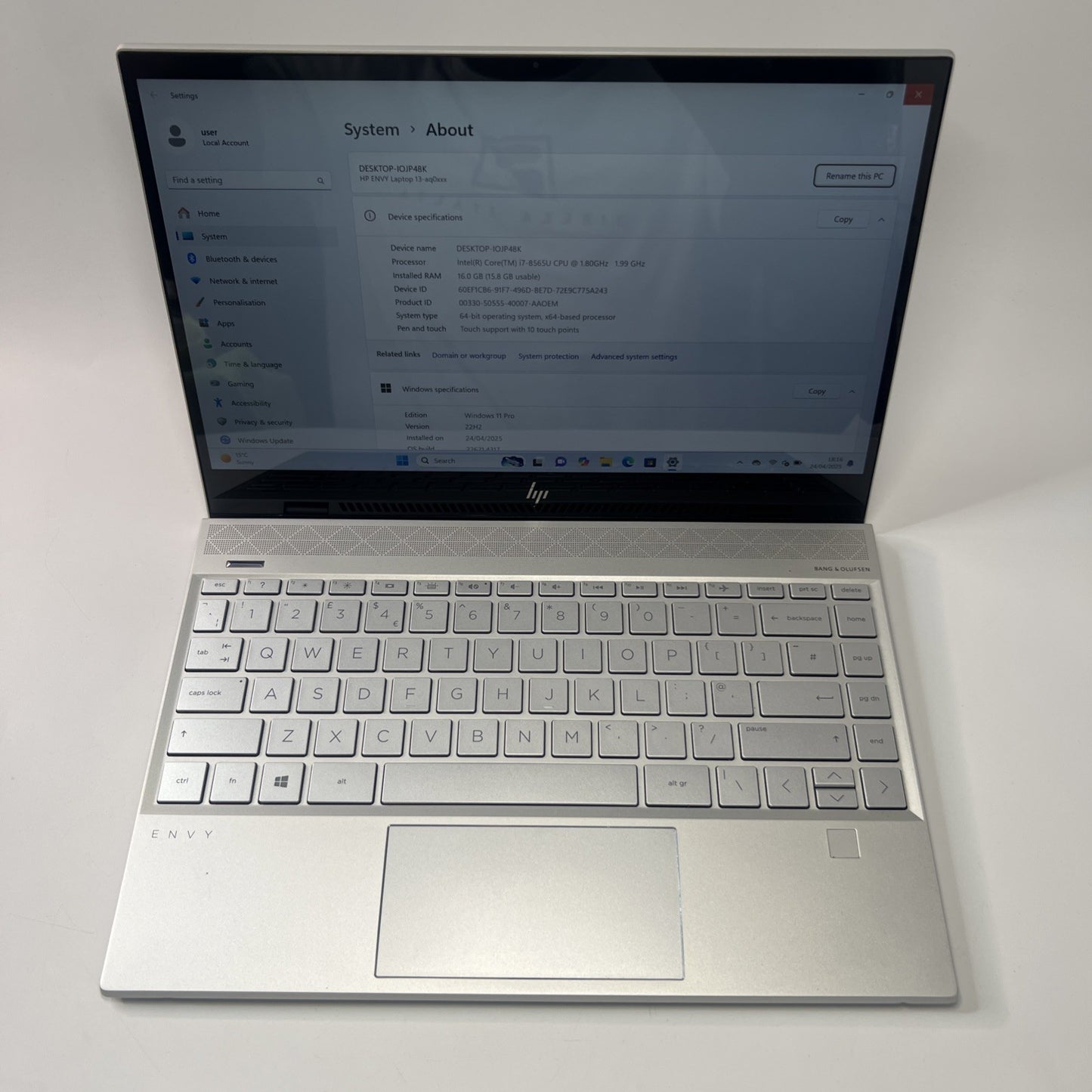 HP Envy 13-aq0003na Core i7-8565U 13.3" 16GB RAM 1TB SSD Touchscreen Windows 11