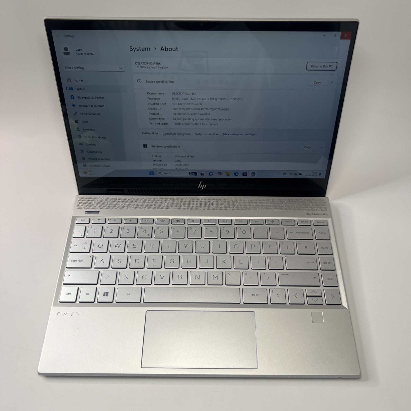 HP Envy 13-aq0003na Core i7-8565U 13.3" 16GB RAM 1TB SSD Touchscreen Windows 11