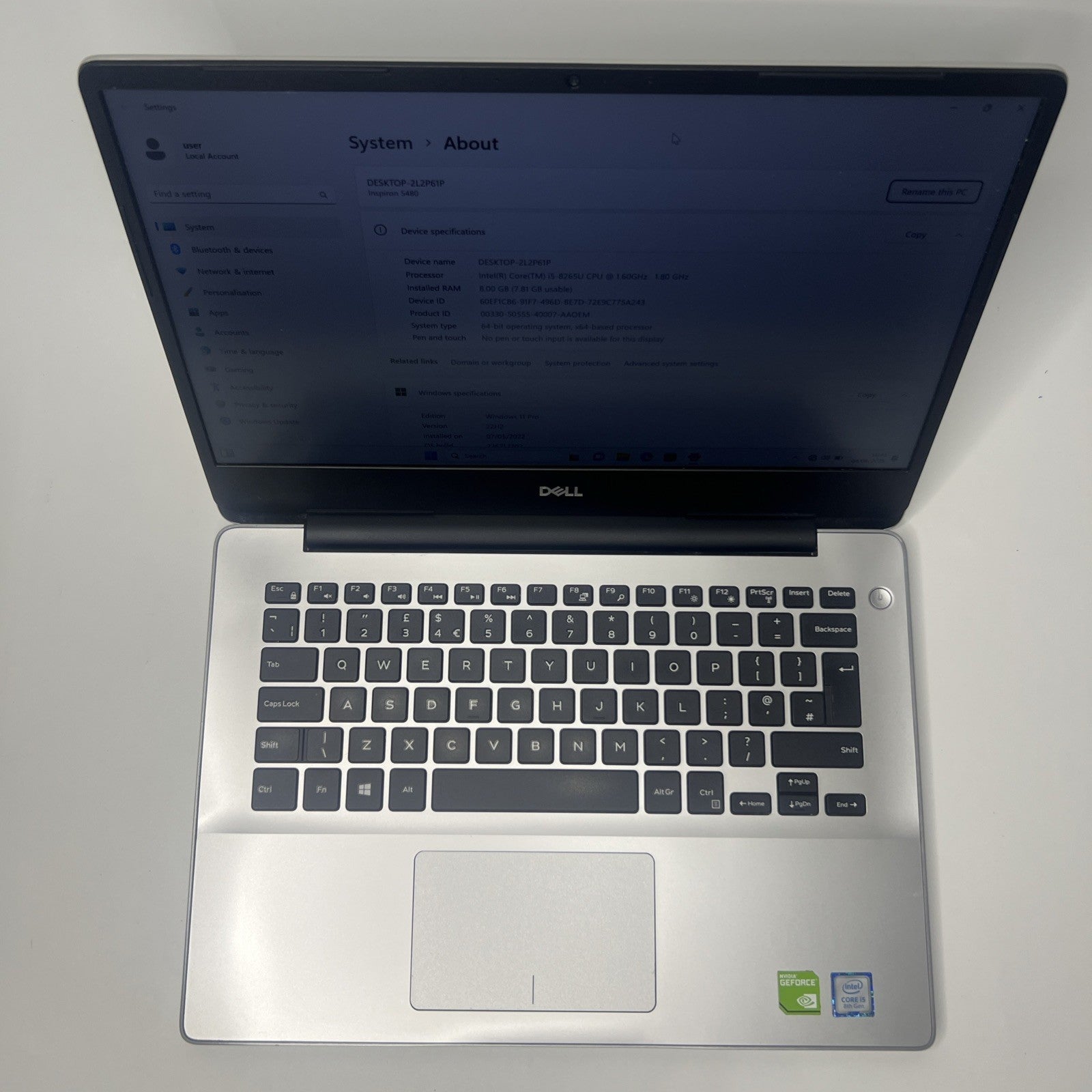 Dell Inspiron 5480 14" 256gb SSD 8GB RAM Intel Core I5-8265U Laptop Windows 11