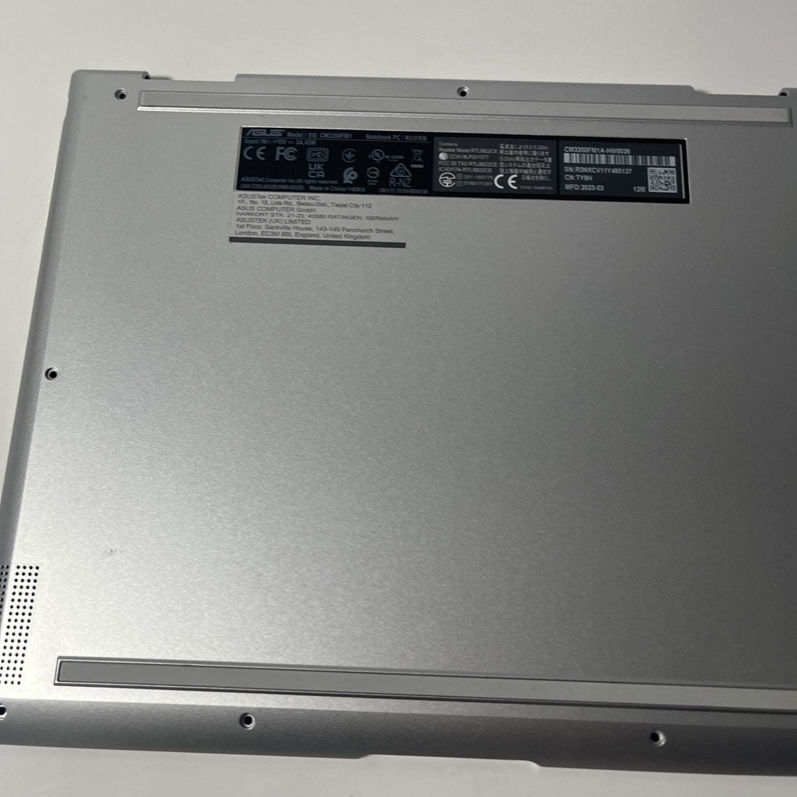 Genuine Silver Asus Chromebook Flip CM3200FM1 Base Cover Bottom Case 13N1-DKA021