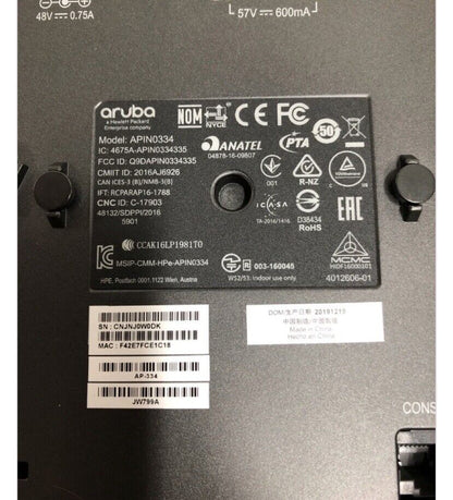 Aruba AP-334 802.11n/ac 4x4:4 MU-MIMO Dual Radio Antenna Connectors 2.5+1 GbE AP