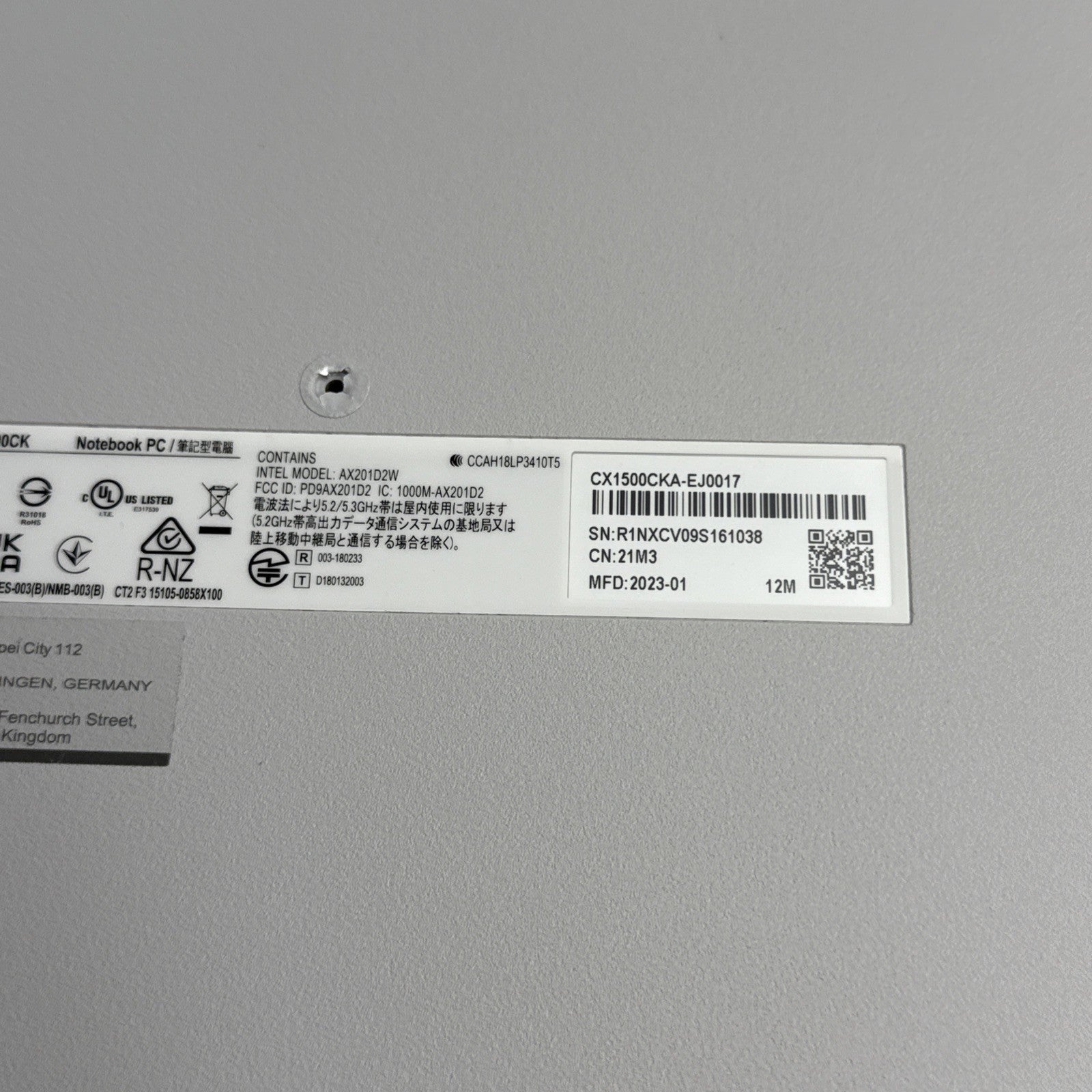 Asus Chromebook CX1500CK Series Bottom Base Cover P/N 13N1-F9A0511 Genuine