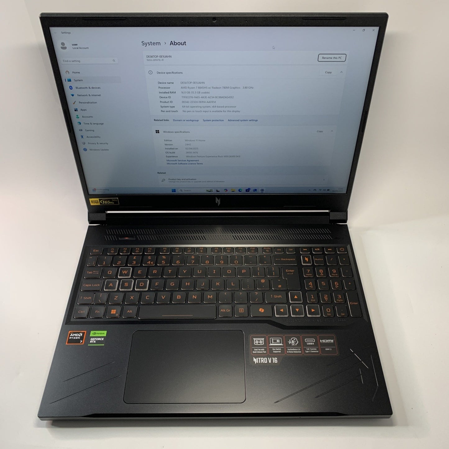 Acer Nitro V 16 ANV16-41 Laptop - AMD Ryzen 7 8845HS 1TB SSD 16GB RAM RTX 4060