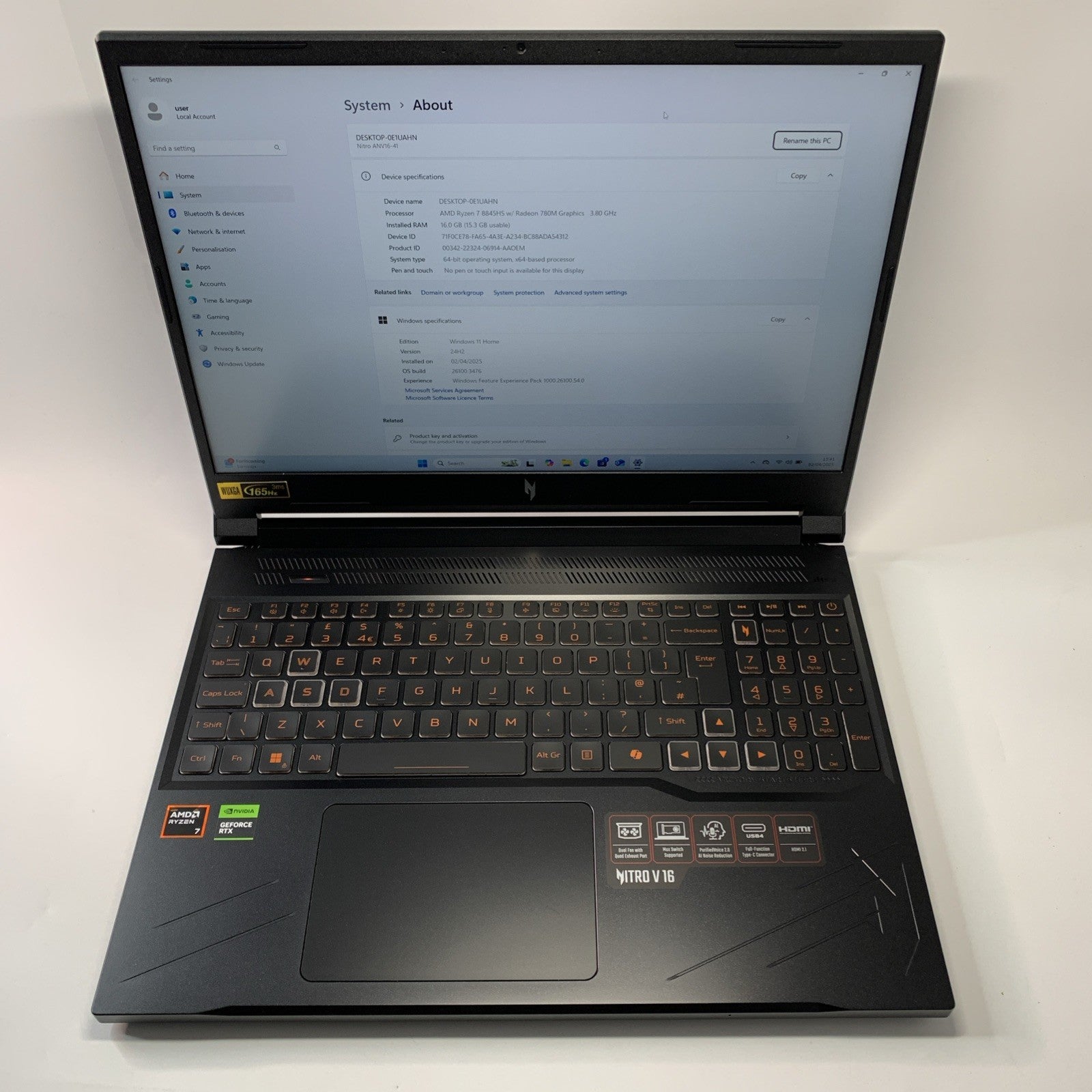 Acer Nitro V 16 ANV16-41 Laptop - AMD Ryzen 7 8845HS 1TB SSD 16GB RAM RTX 4060